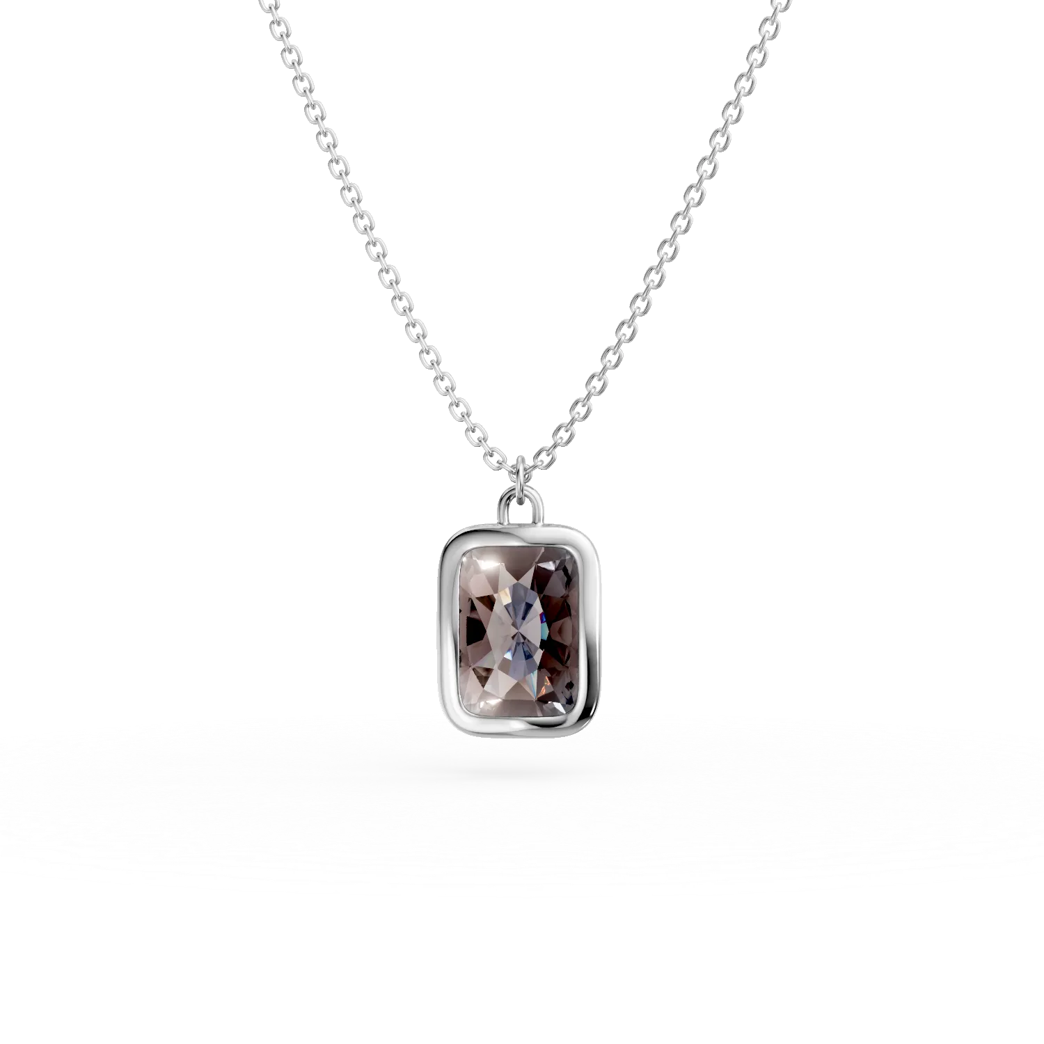 Lant cu pandantiv minimalist din aur alb cu zirconia maro