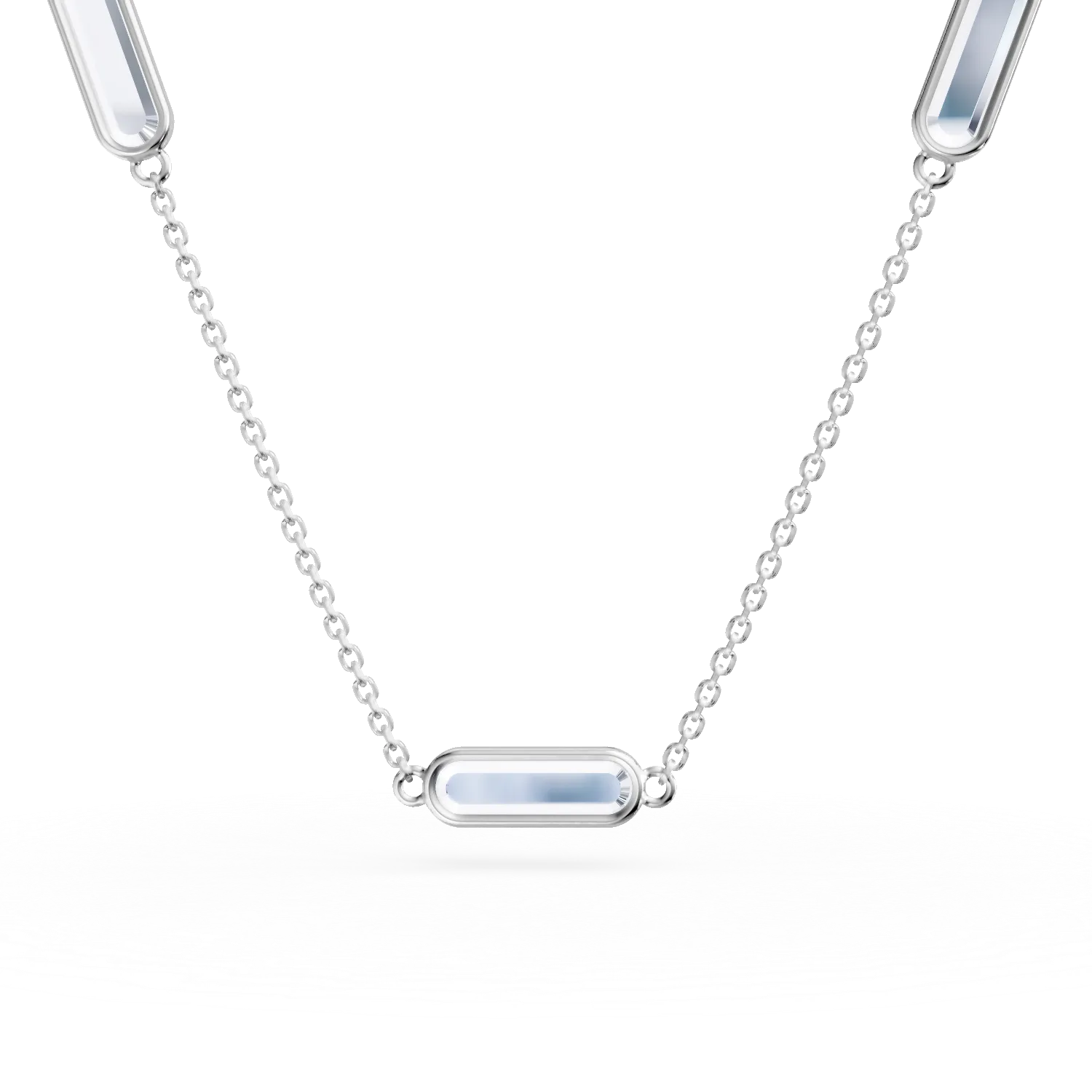 Lant cu pandantive geometrice din aur alb cu zirconii