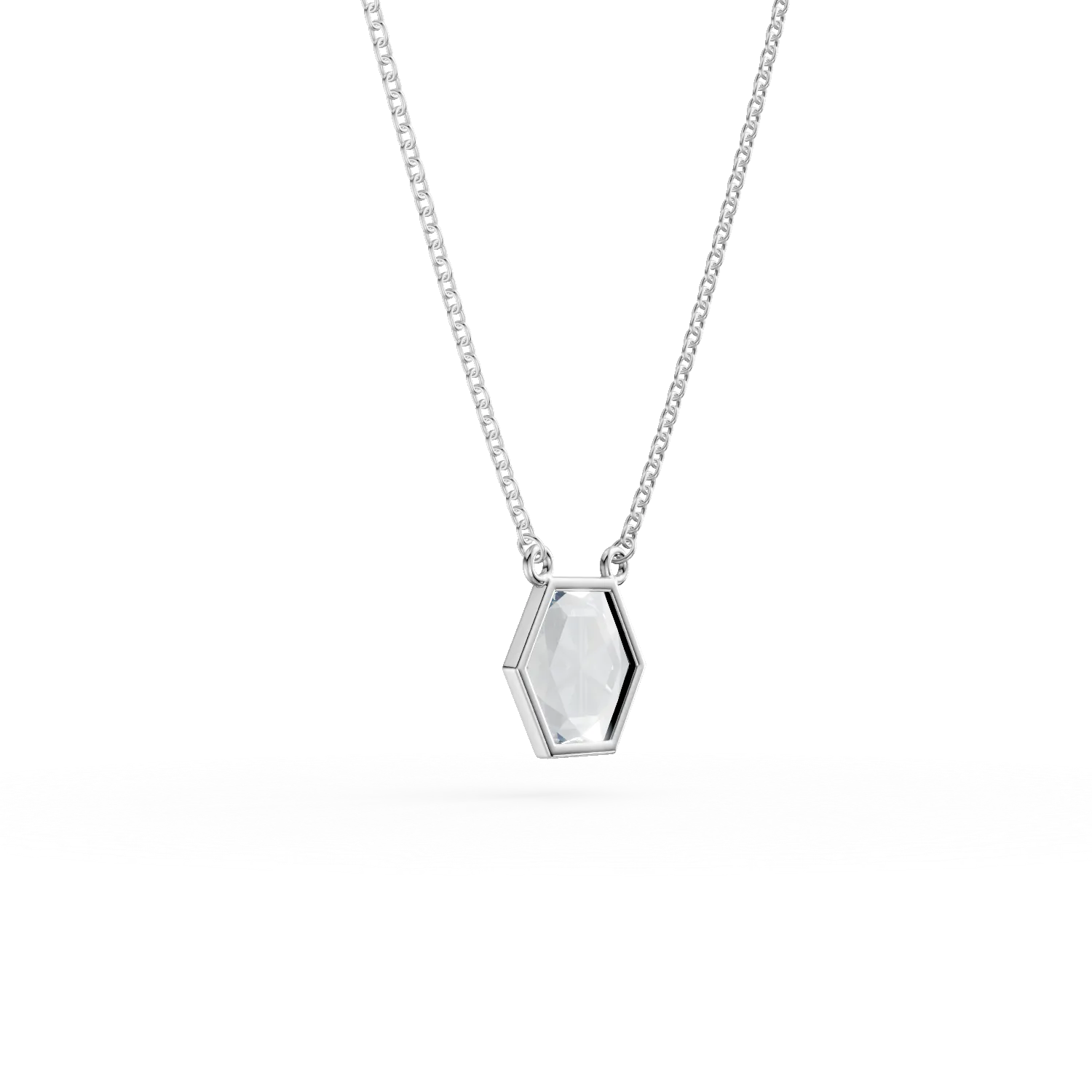 Lant cu pandantiv minimalist din aur alb cu zirconii mov