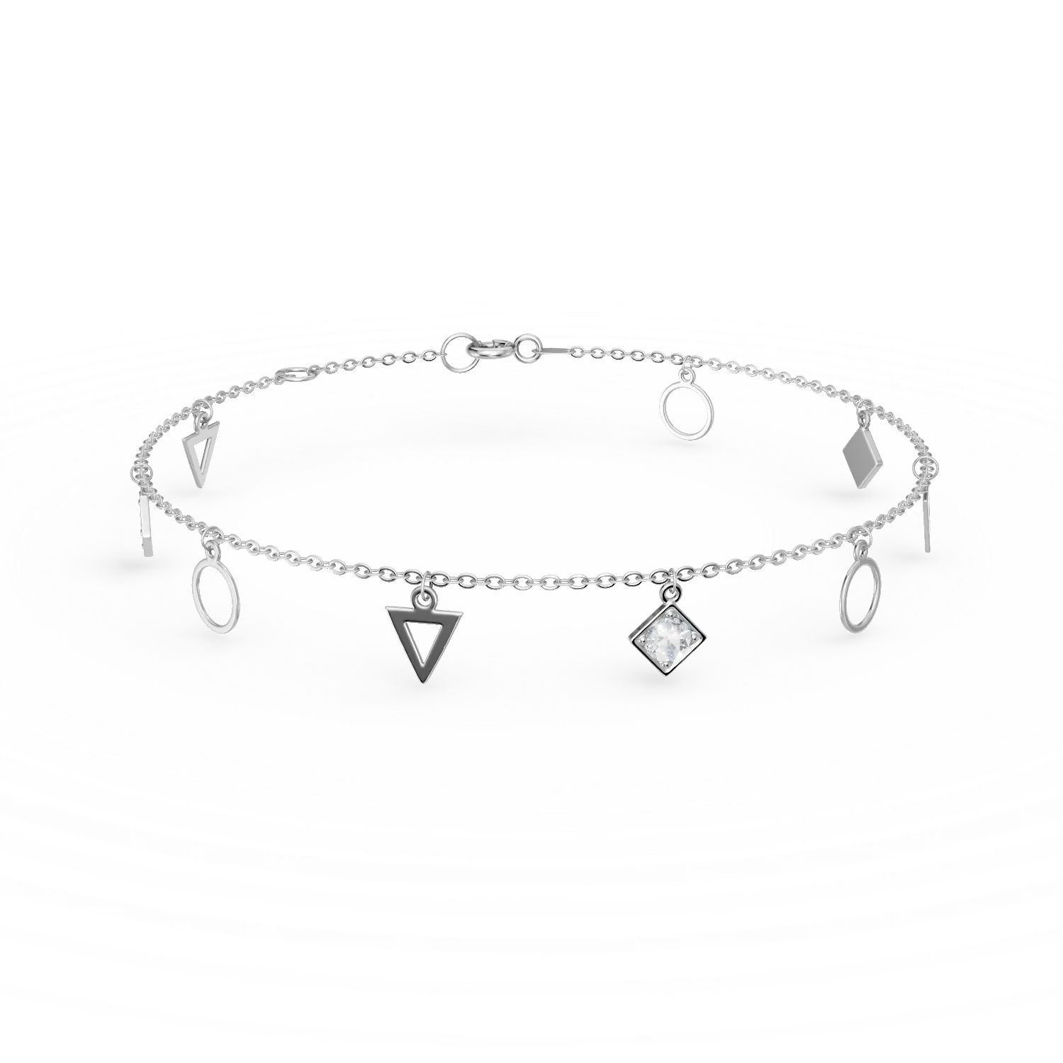 Bratara cu pandantive geometrice din aur alb cu zirconii