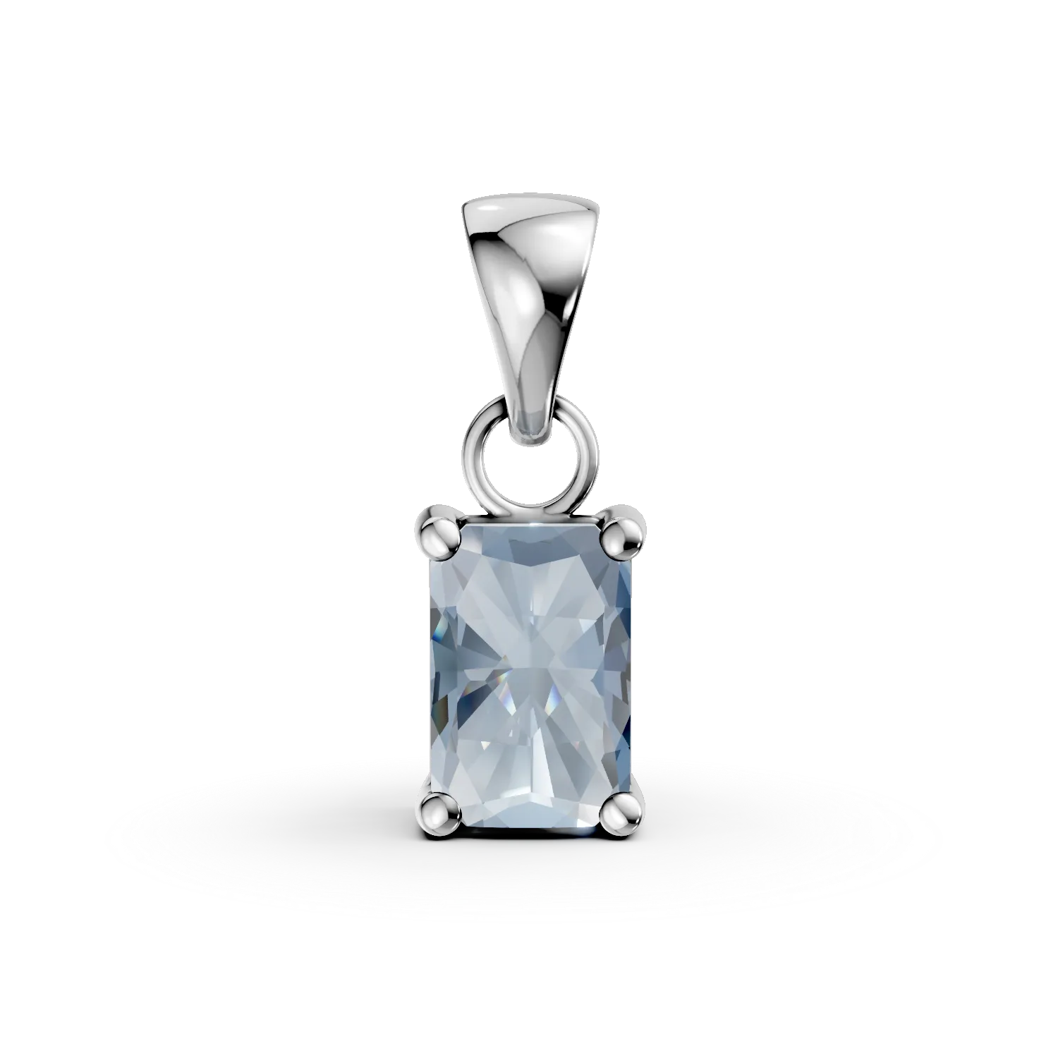 Pandantiv minimalist din aur alb cu zirconia albastra