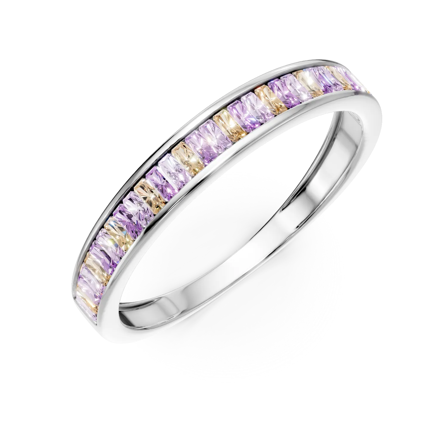 Inel semi eternity din aur alb cu zirconii mov si roz Apparel & Accessories > Jewelry > Rings DAAR 2 Inel semi eternity din aur alb cu zirconii mov si roz Apparel & Accessories > Jewelry > Rings DAAR 2