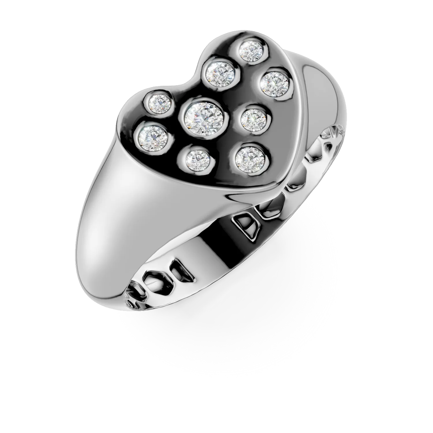 Inel cu inima din aur alb cu zirconii