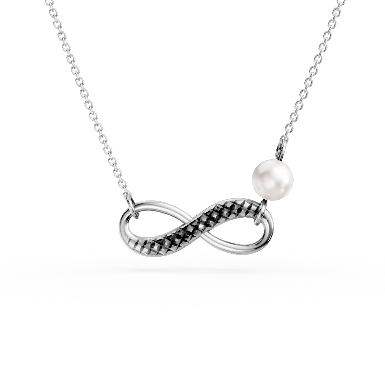 Lant cu pandantiv infinit din aur alb cu perla sintetica