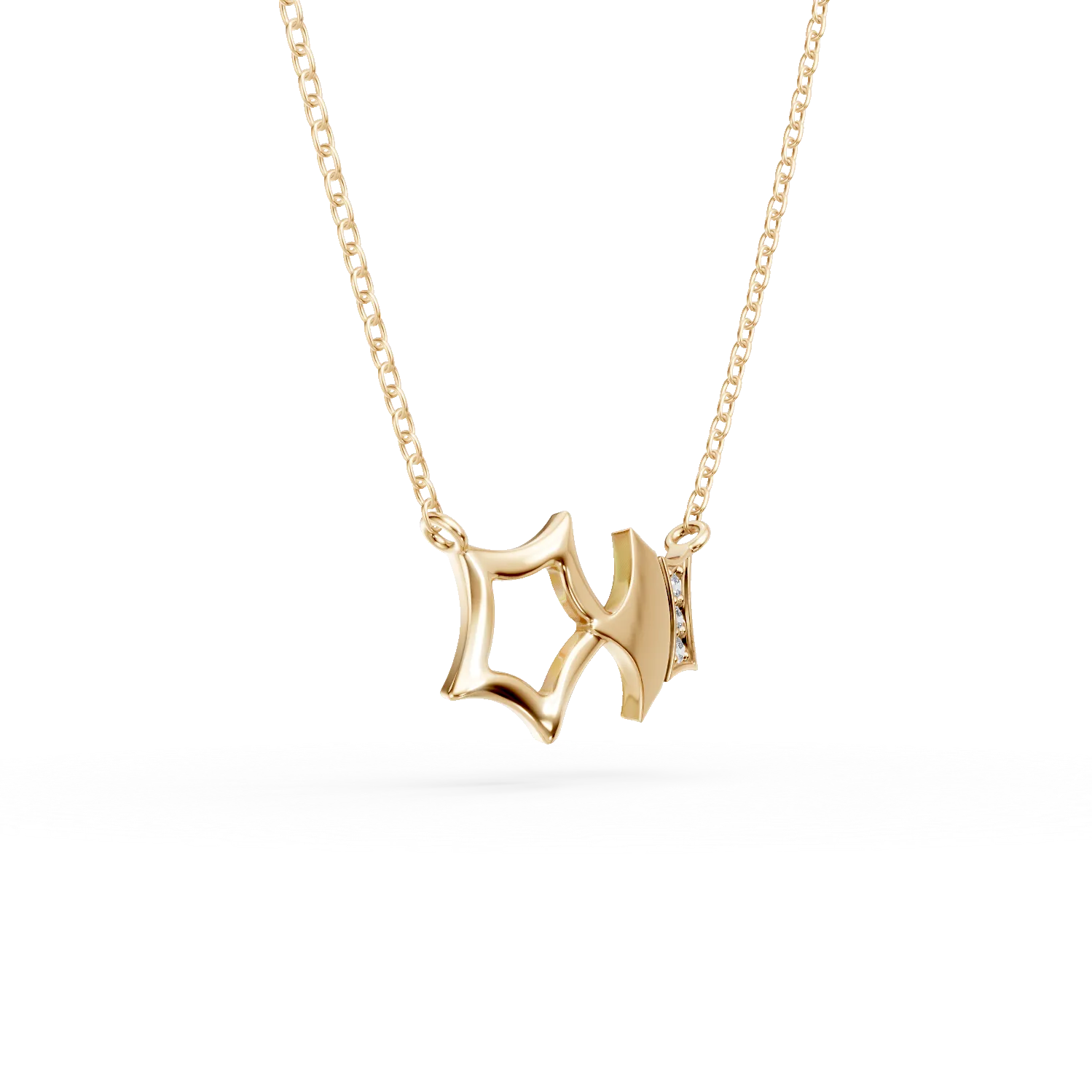 Lant cu pandantive stelute din aur galben cu diamante de 0.01ct create in laborator
