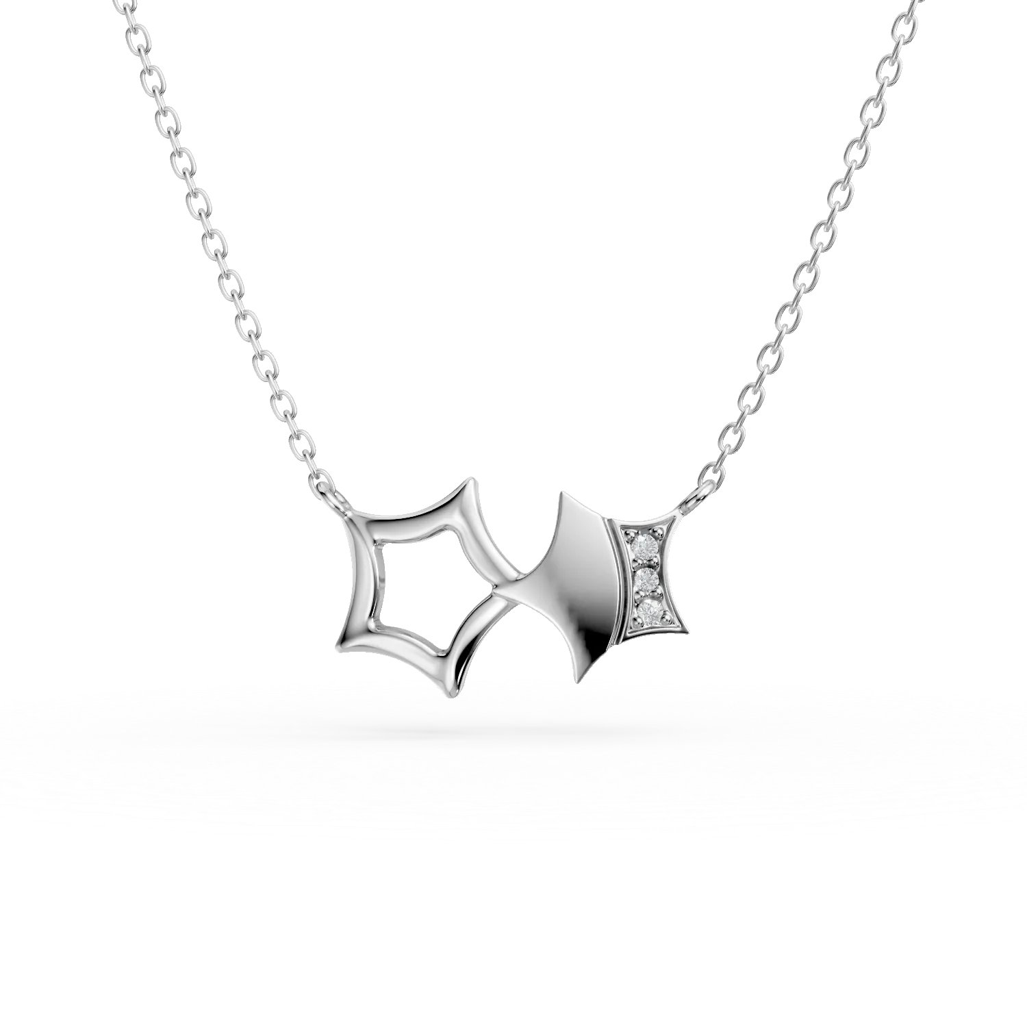 Lant cu pandantive stelute din aur alb cu diamante de 0.02ct