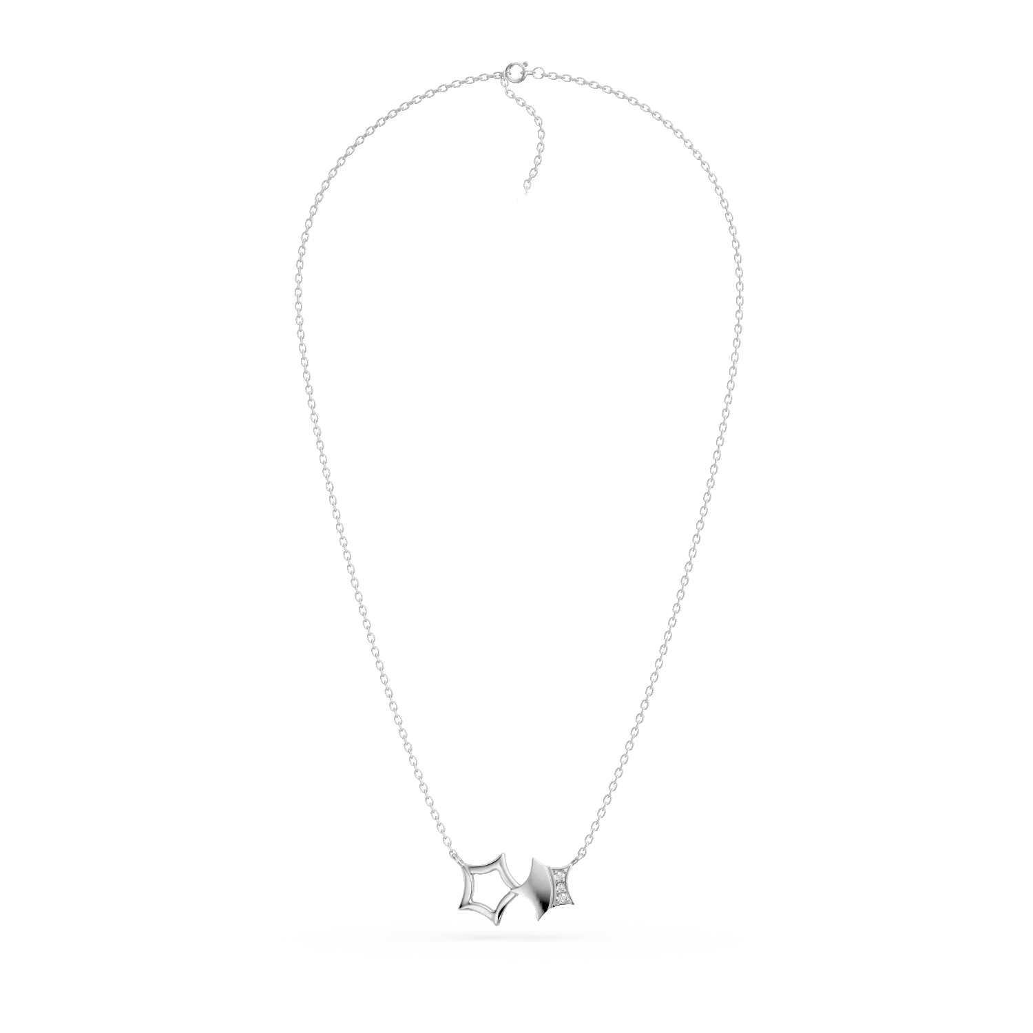 Lant cu pandantive stelute din aur alb cu diamante de 0.02ct