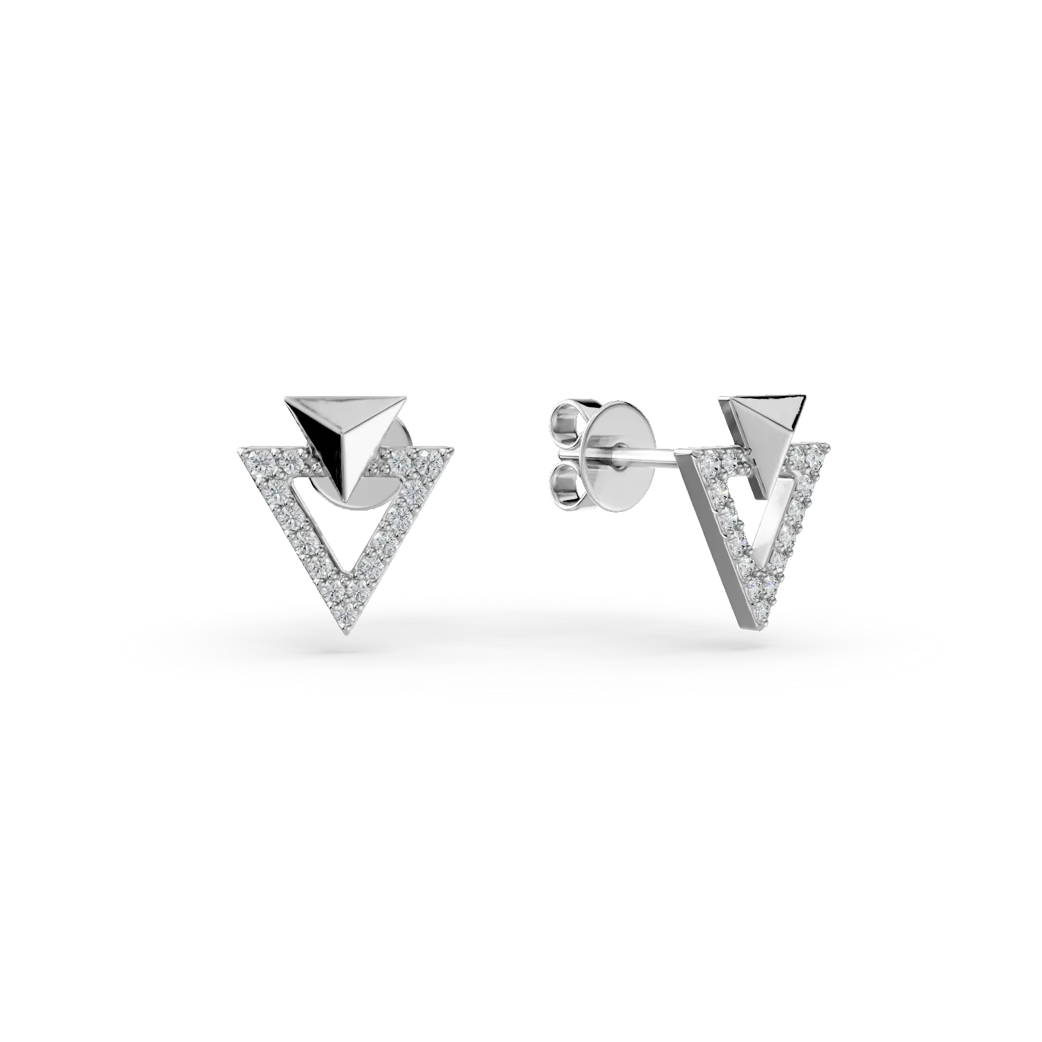 Cercei triunghiulari din aur alb cu diamante de 0.1ct create in laborator