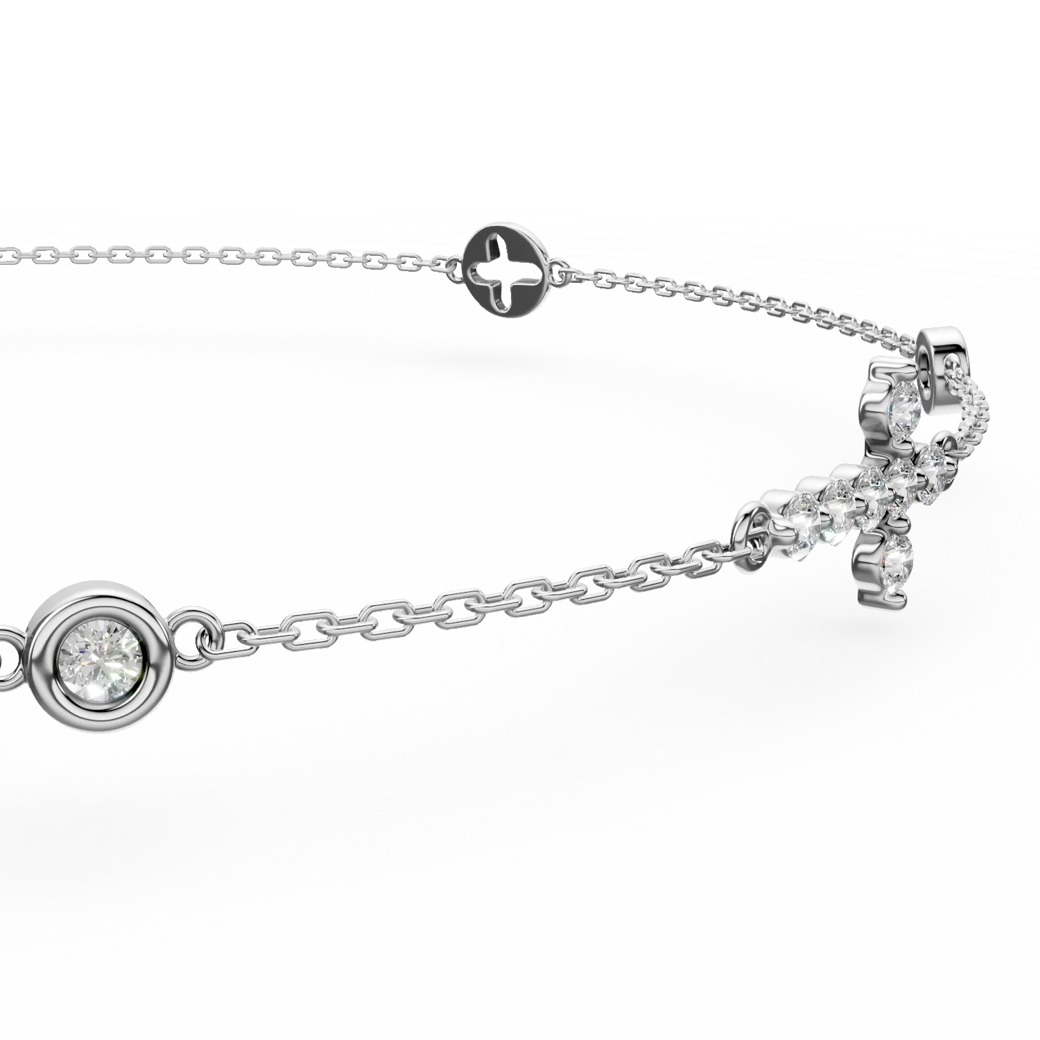 Bratara din aur alb cu pandantive si diamante de 0.07ct create in laborator