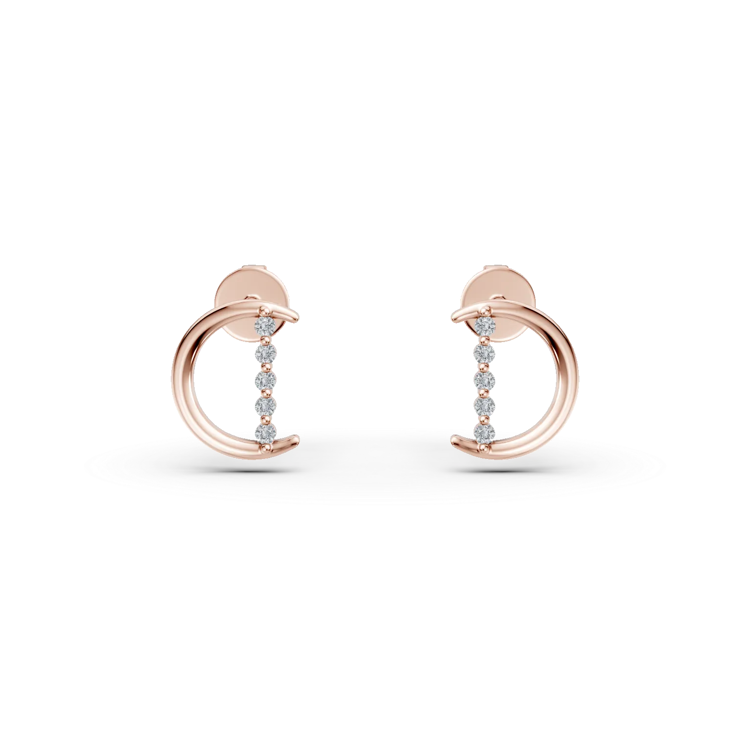 Cercei semiluna din aur roz cu diamante de 0.05ct