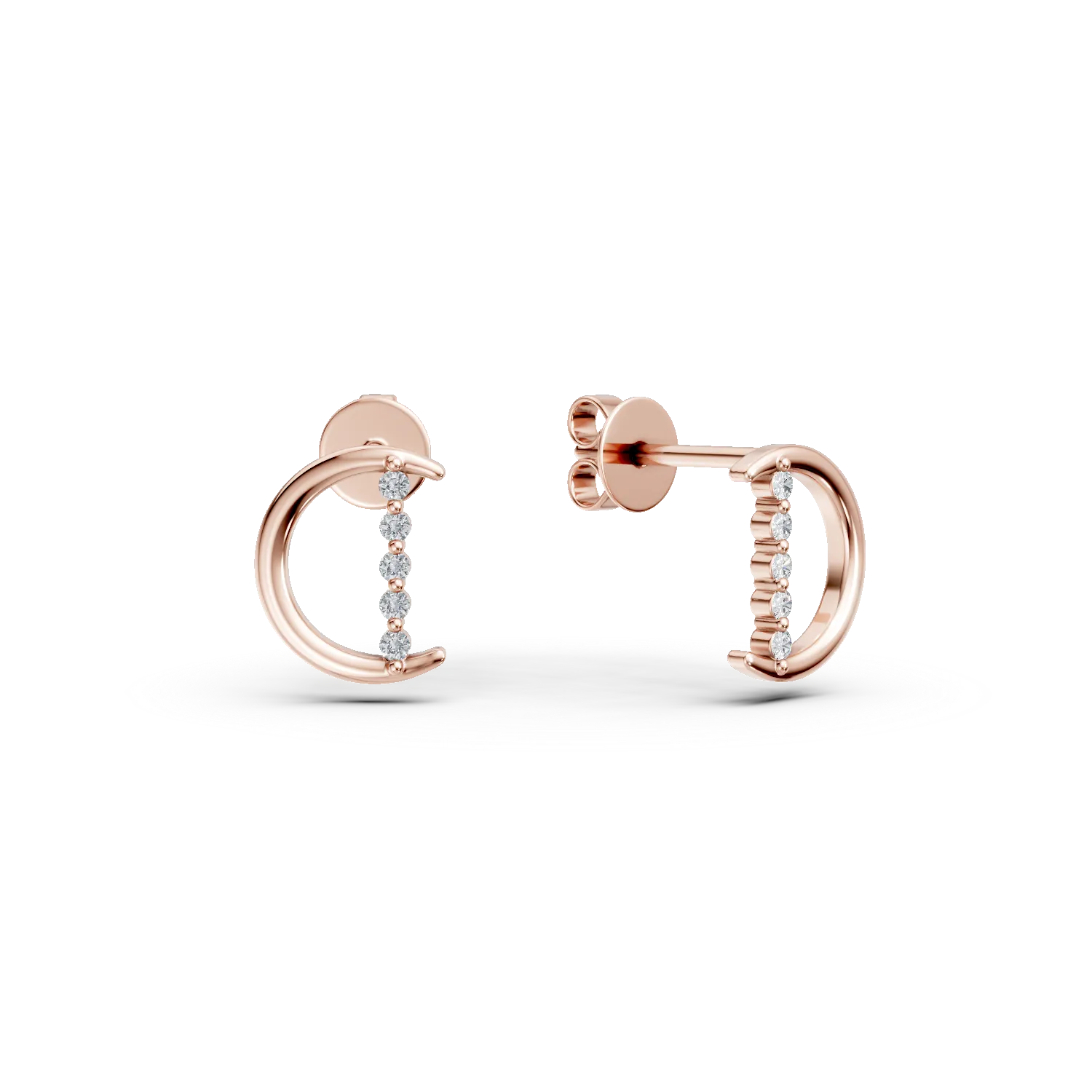 Cercei semiluna din aur roz cu diamante de 0.05ct