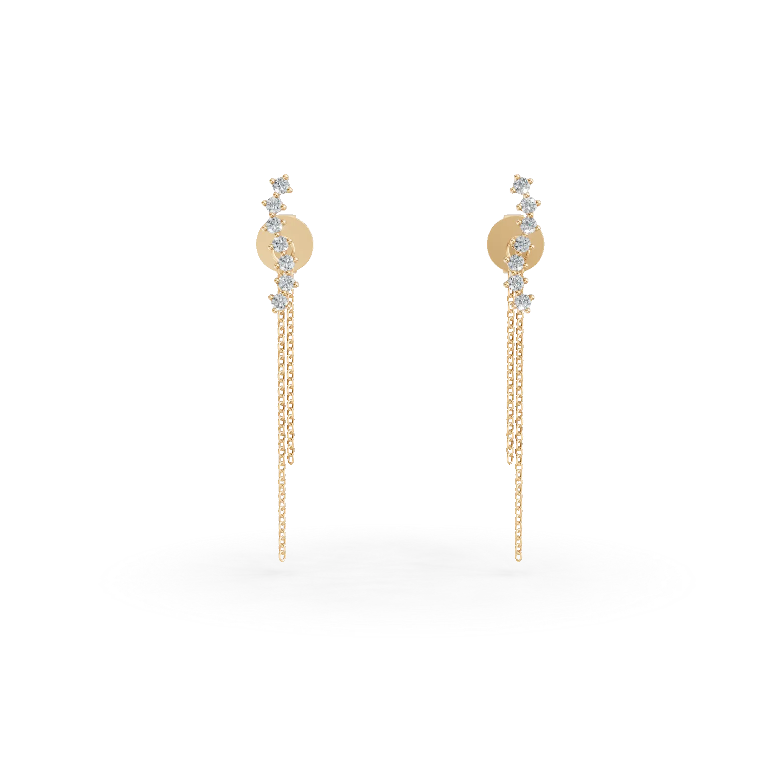 Cercei lungi din aur galben cu diamante de 0.1ct create in laborator