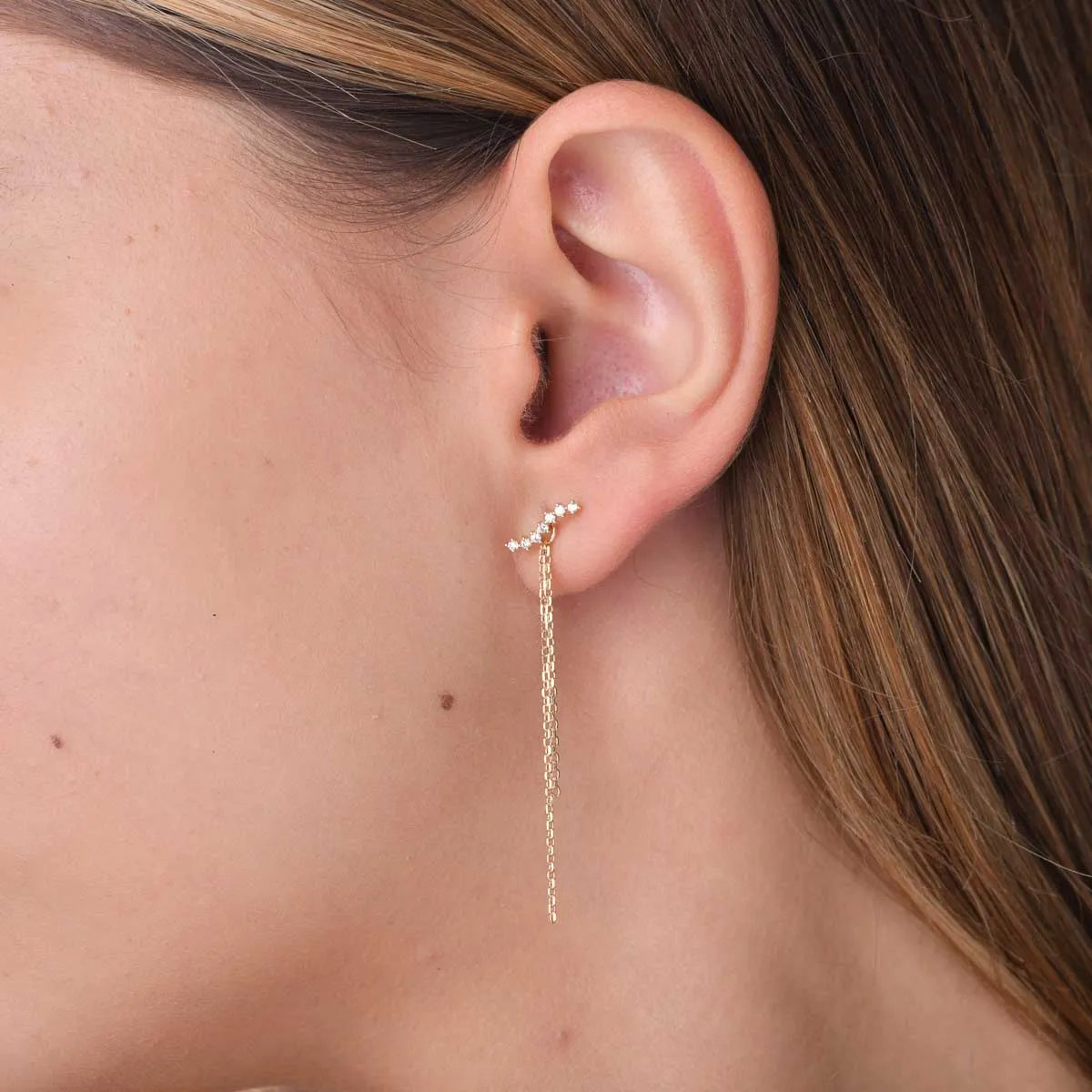 Cercei lungi din aur galben cu diamante de 0.1ct create in laborator