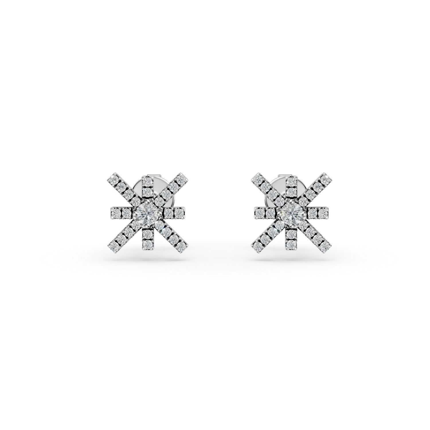 Cercei stea din aur alb cu diamante de 0.15ct