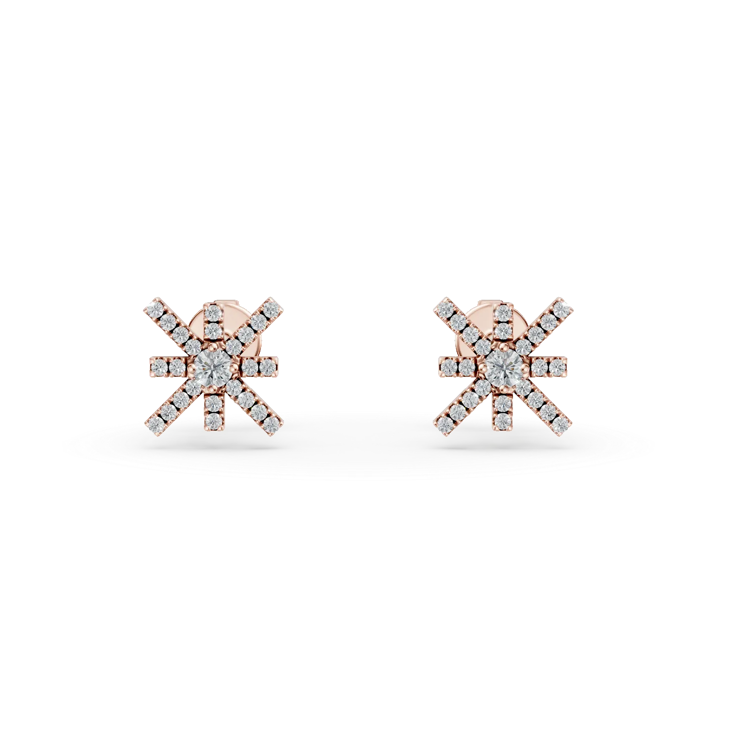 Cercei stea din aur roz cu diamante de 0.2ct