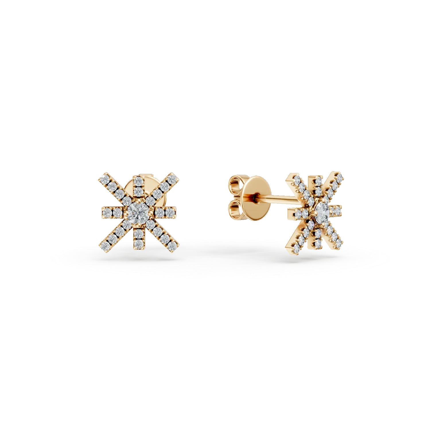 Cercei stele din aur galben cu diamante de 0.2ct create in laborator