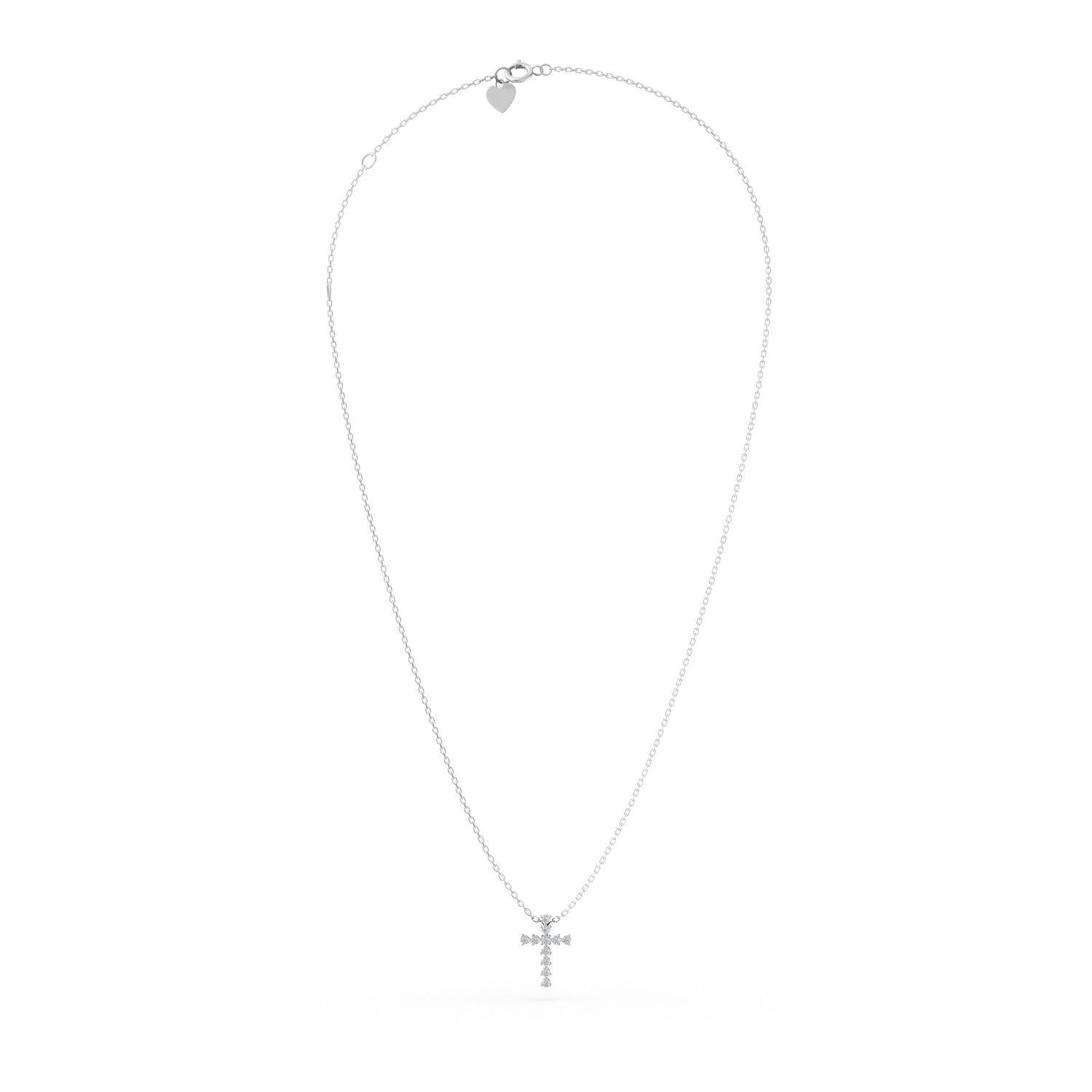 Lant cu pandantiv cruce din aur alb cu diamante de 0.14ct create in laborator