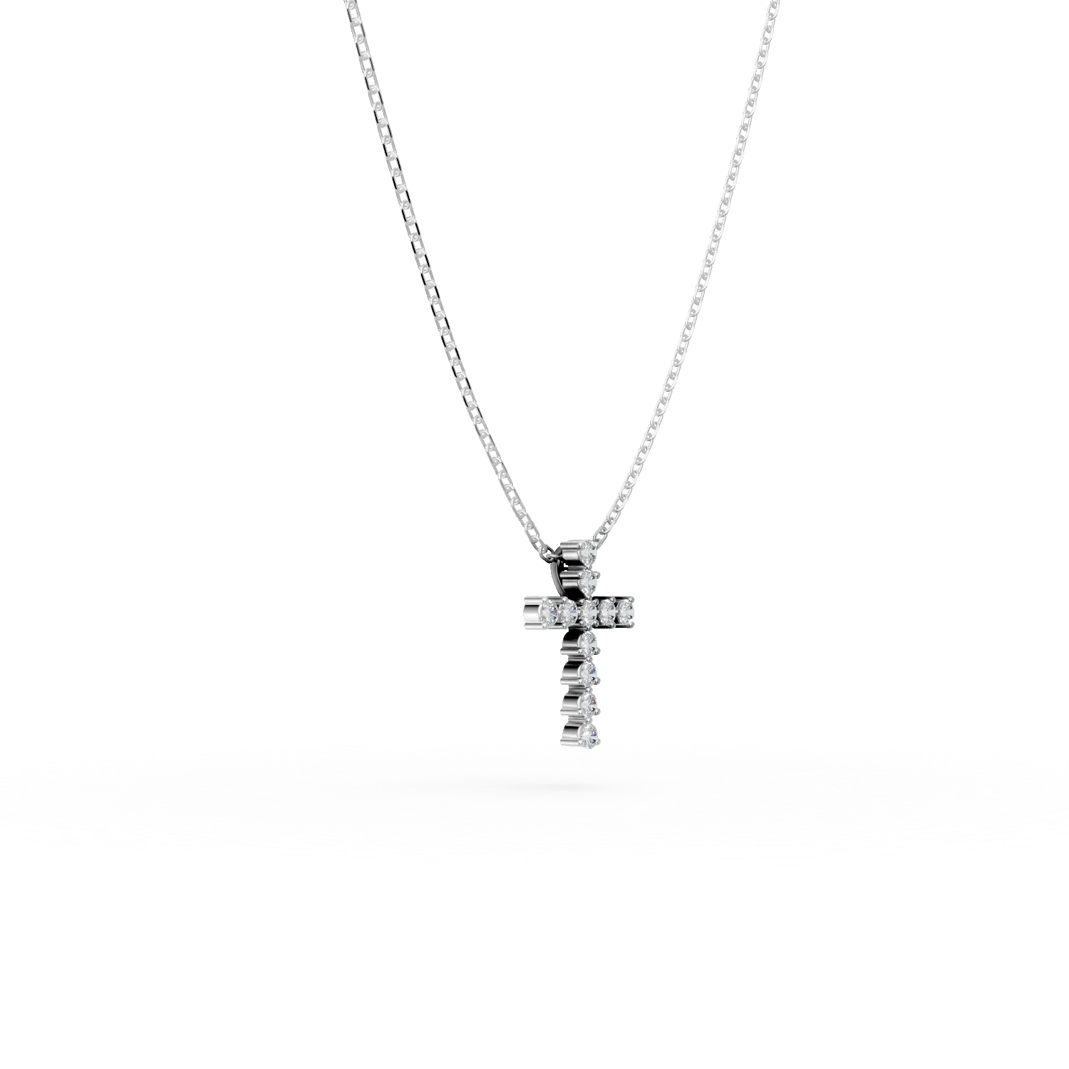Lant cu pandantiv cruce din aur alb cu diamante de 0.14ct create in laborator