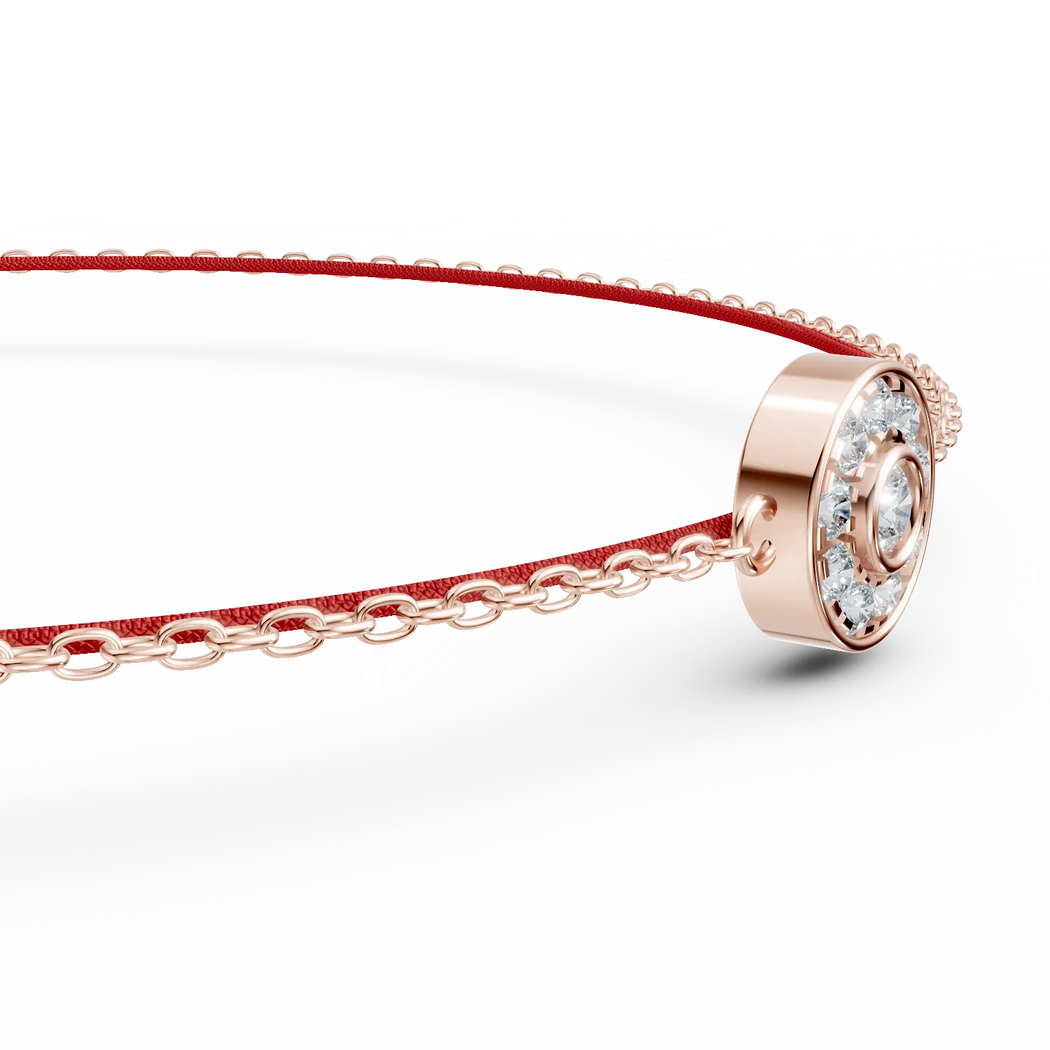 Bratara din aur roz cu snur si pandantiv cu diamante de 0.05ct