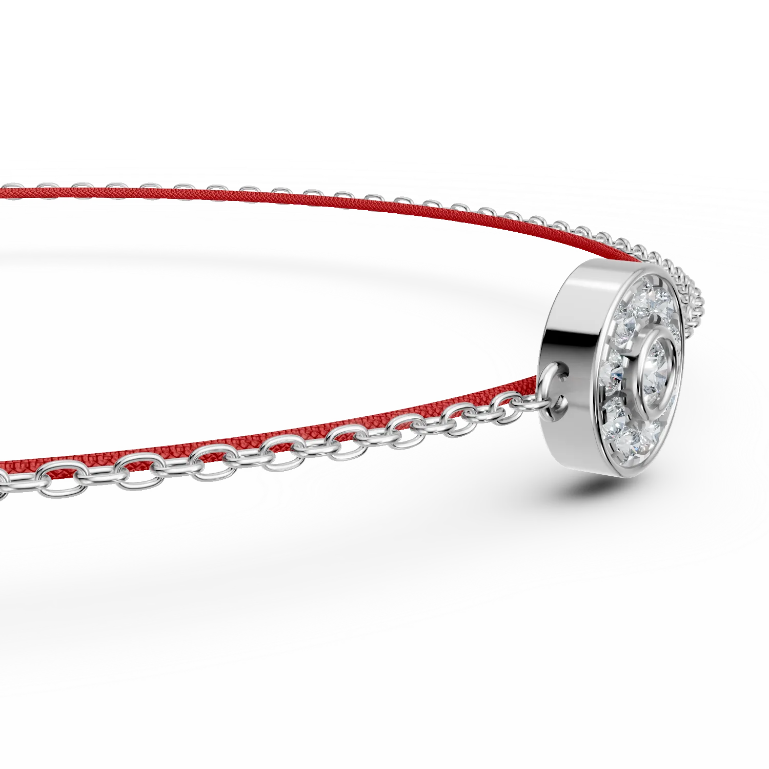 Bratara din aur alb cu snur si pandantiv cu diamante de 0.07ct create in laborator
