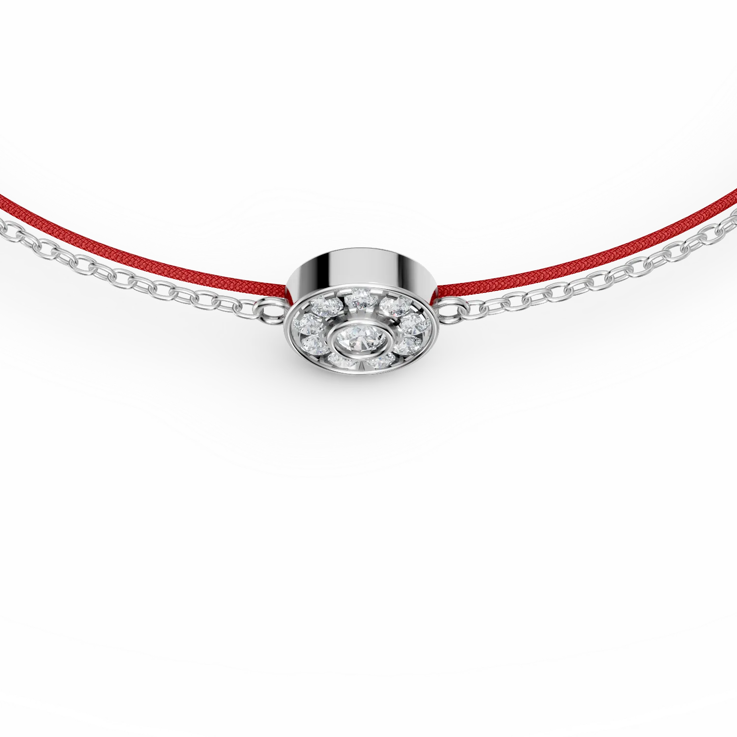 Bratara din aur alb cu snur si pandantiv cu diamante de 0.07ct create in laborator