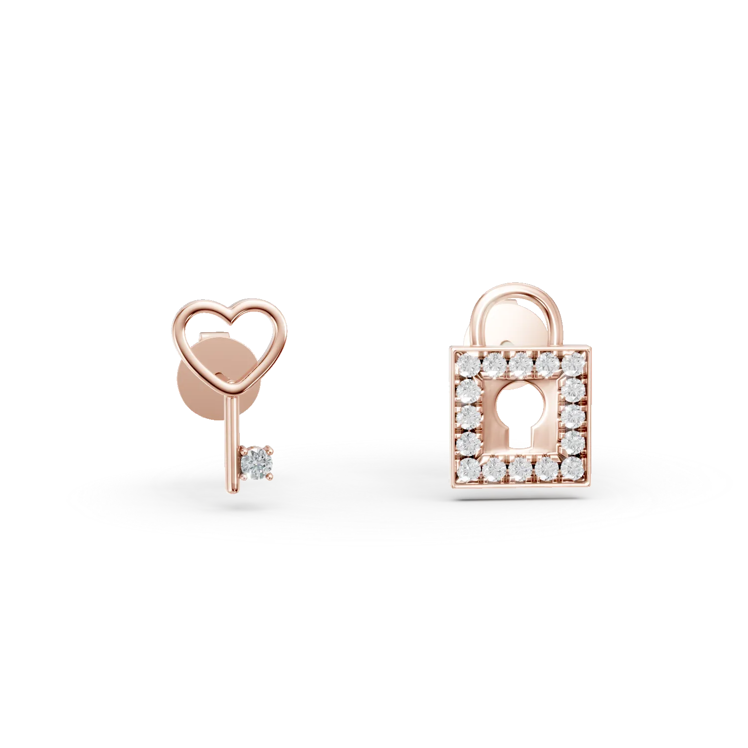 Cercei lacat si cheita din aur roz cu diamante de 0.04ct