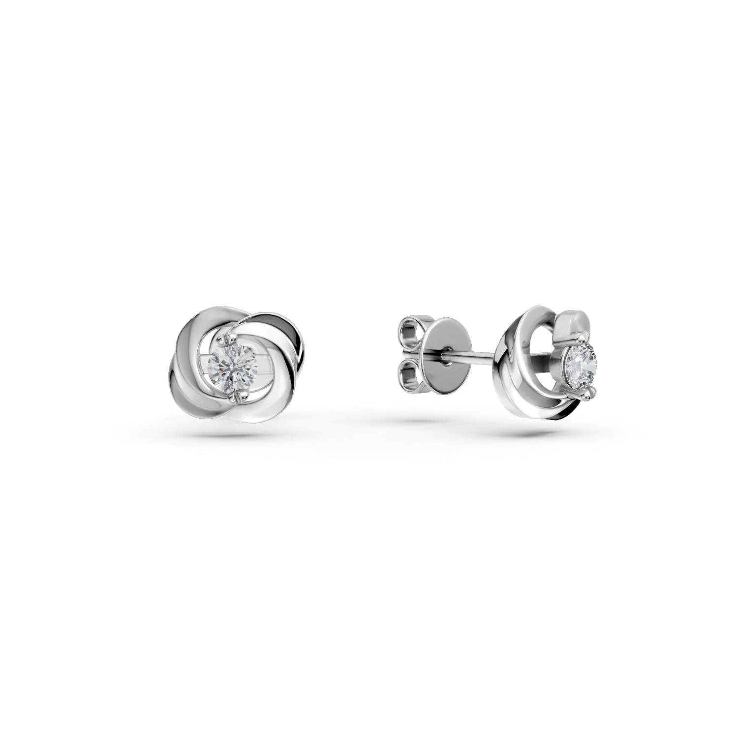 Cercei geometrici cu surub din aur alb cu diamante de 0.1ct create in laborator