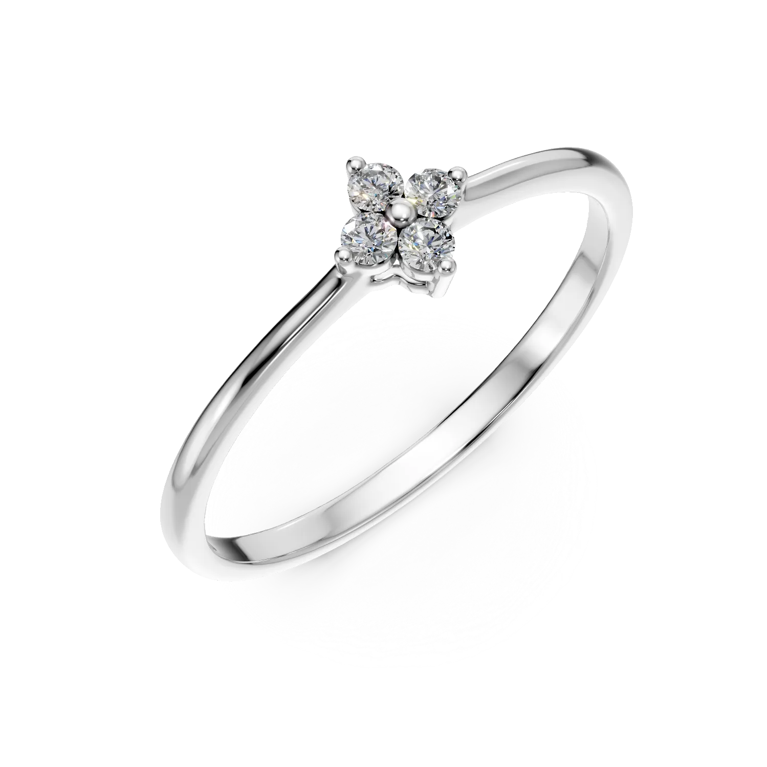 Inel floare minimalist din aur alb cu diamante de 0.04ct create in laborator