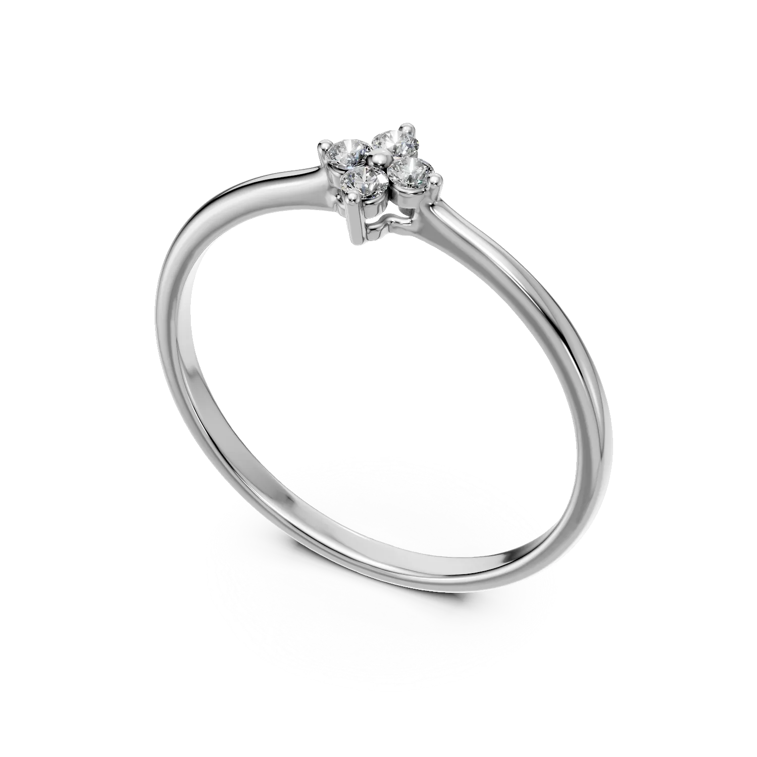 Inel floare minimalist din aur alb cu diamante de 0.04ct create in laborator