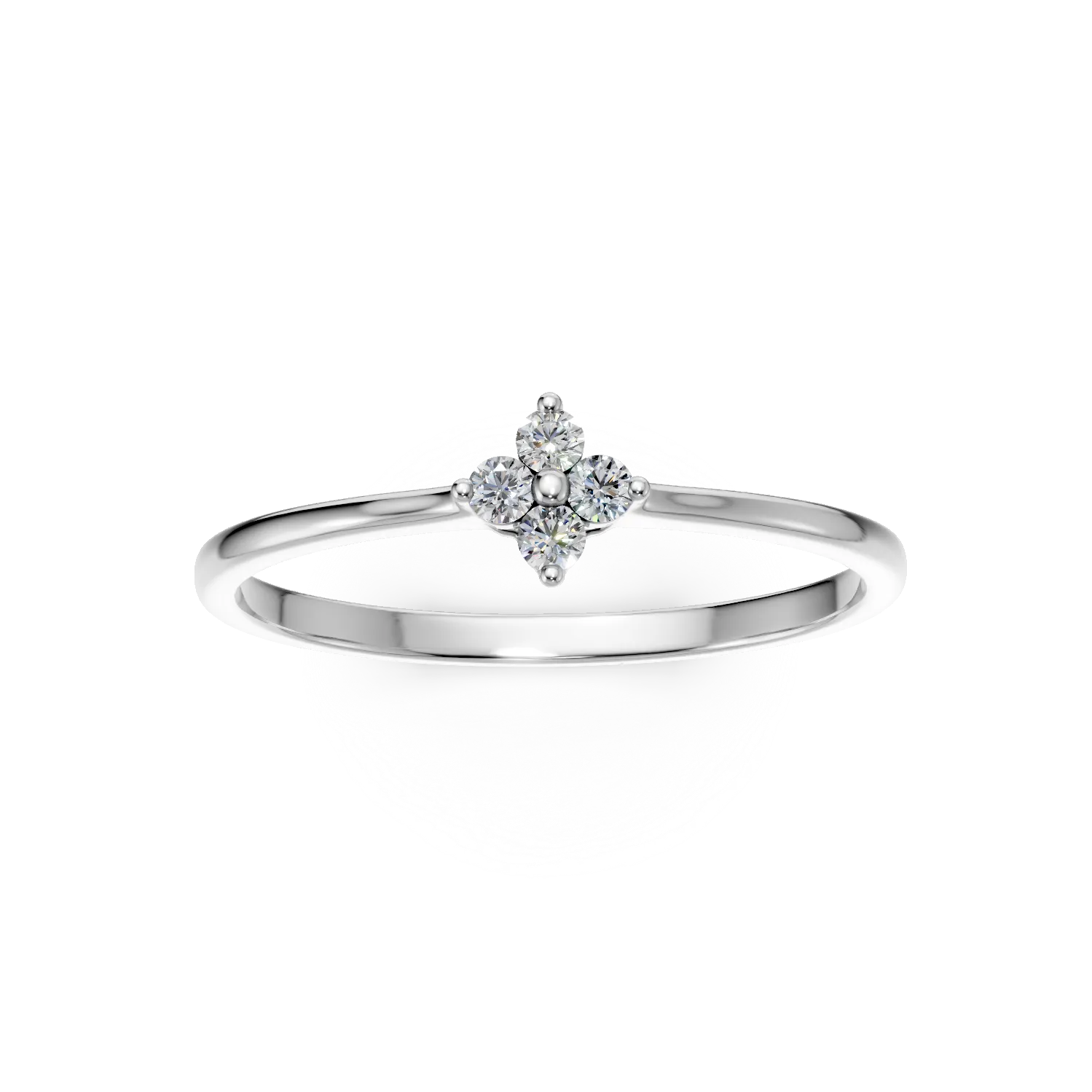 Inel floare minimalist din aur alb cu diamante de 0.04ct create in laborator