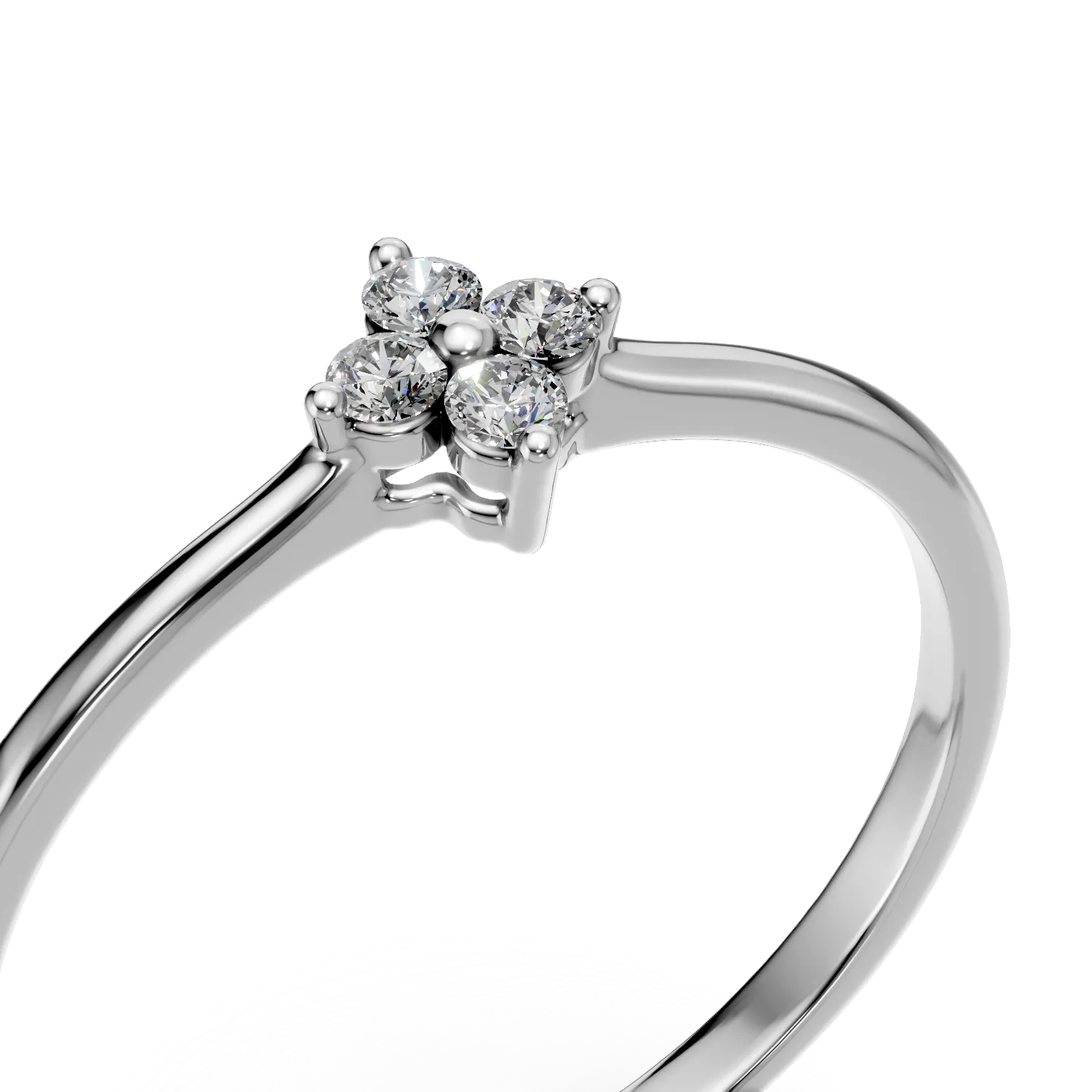 Inel floare minimalist din aur alb cu diamante de 0.04ct create in laborator