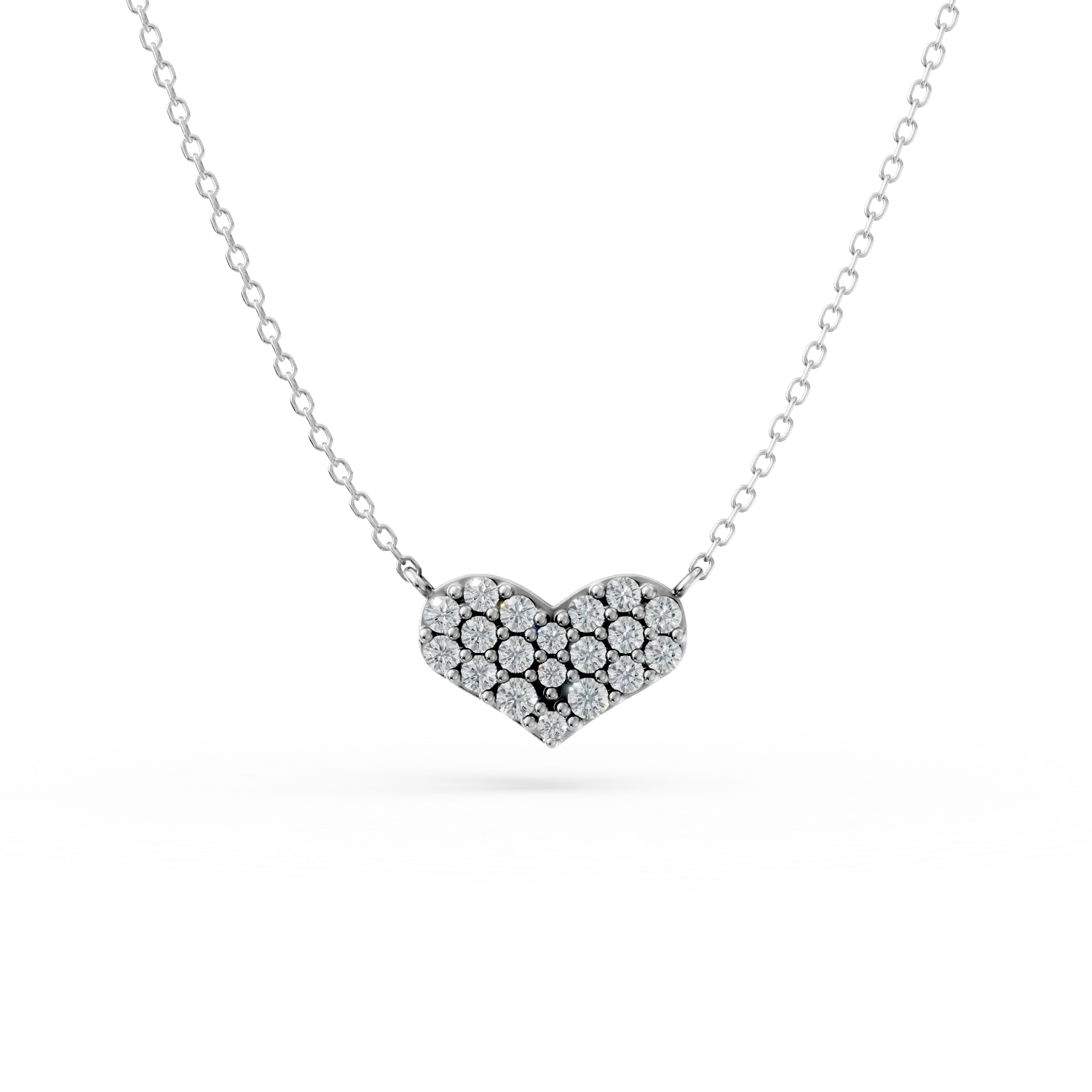 Lant cu pandantiv inimioara din aur alb cu diamante de 0.2ct