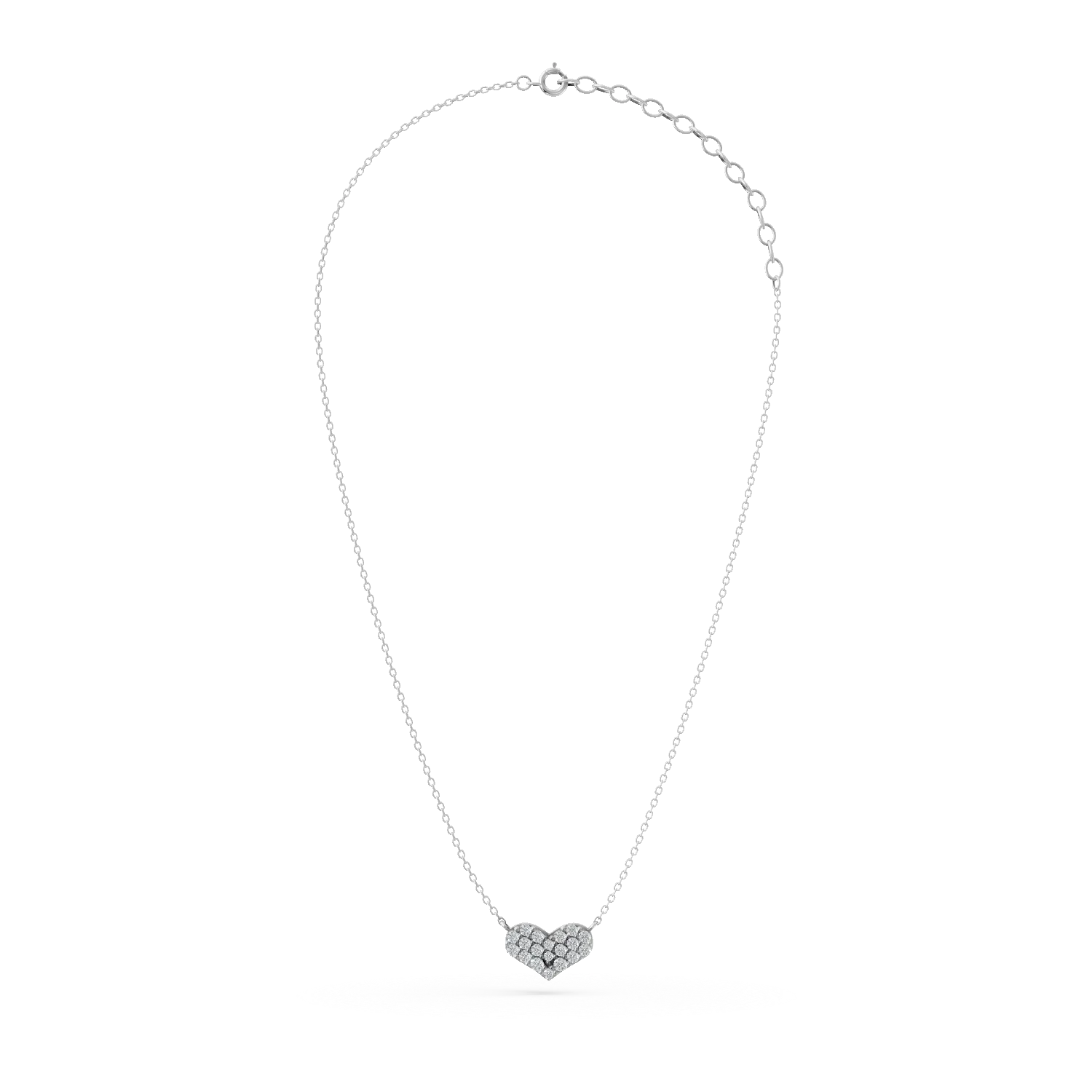Lant cu pandantiv inimioara din aur alb cu diamante de 0.2ct