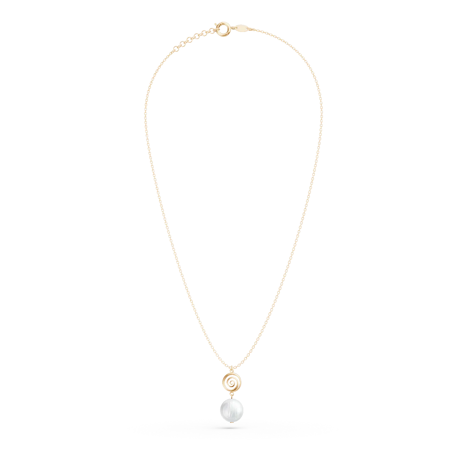 Lant cu pandantiv geometric din aur galben cu perla naturala de 0.9ct
