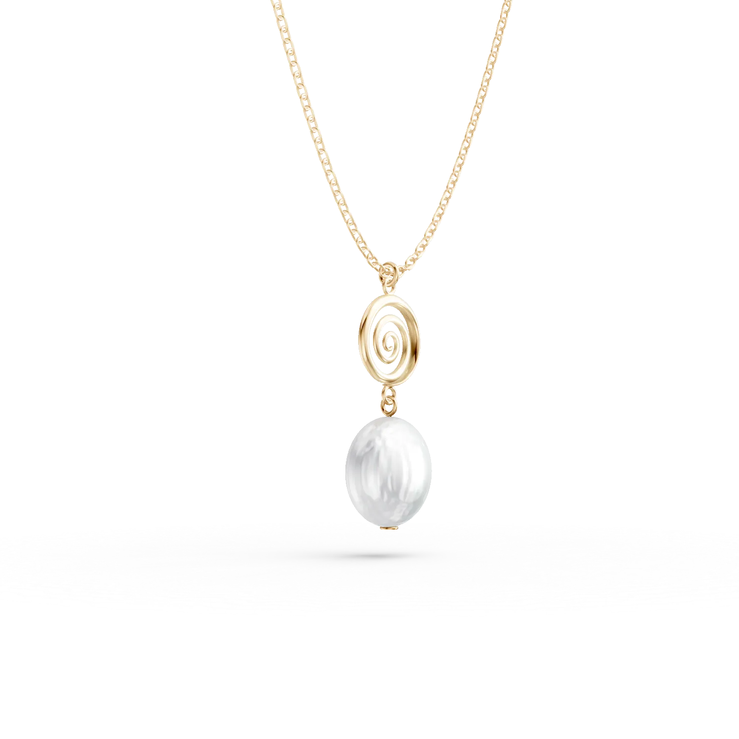 Lant cu pandantiv geometric din aur galben cu perla naturala de 0.9ct
