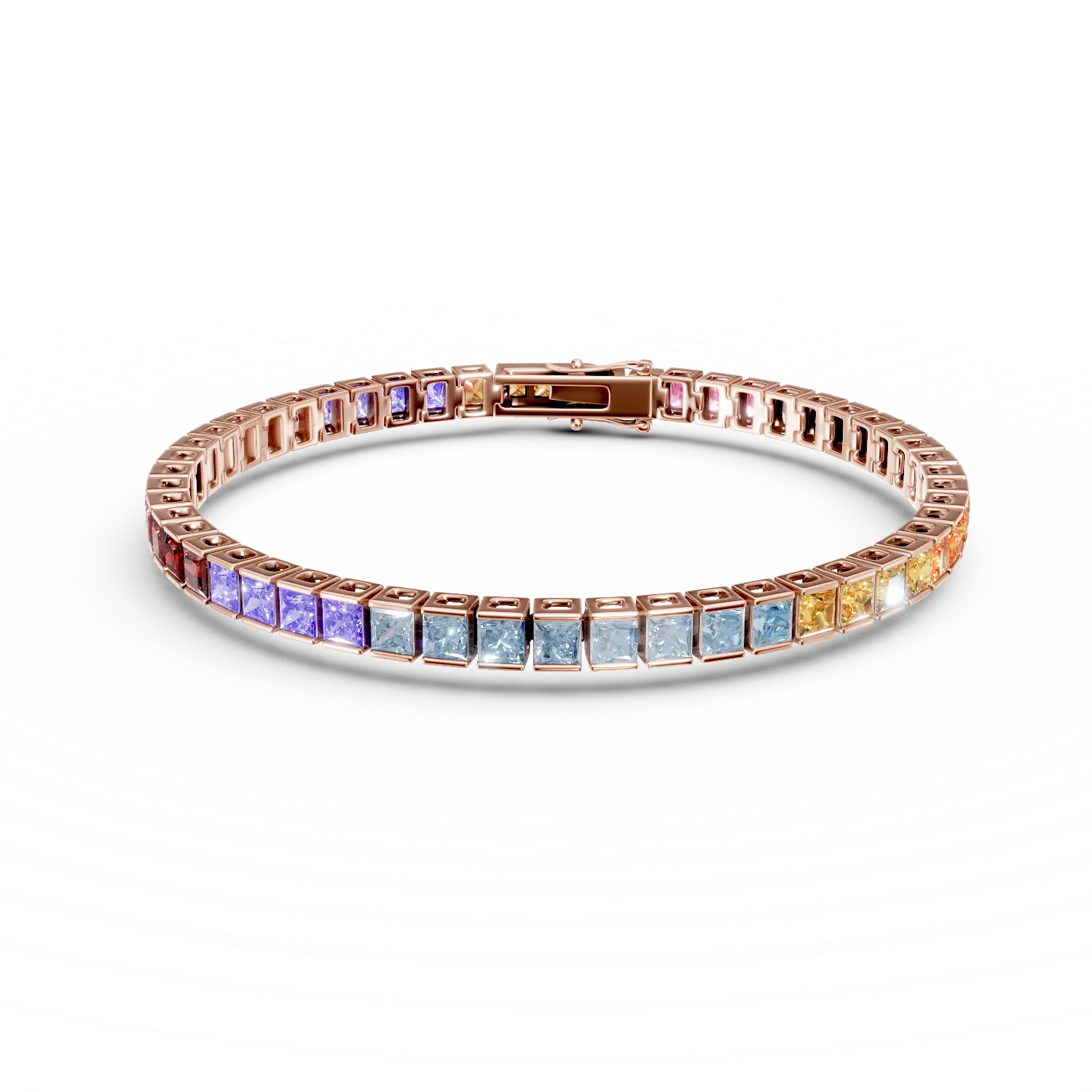 Bratara tennis din argint roz cu zirconii multicolore