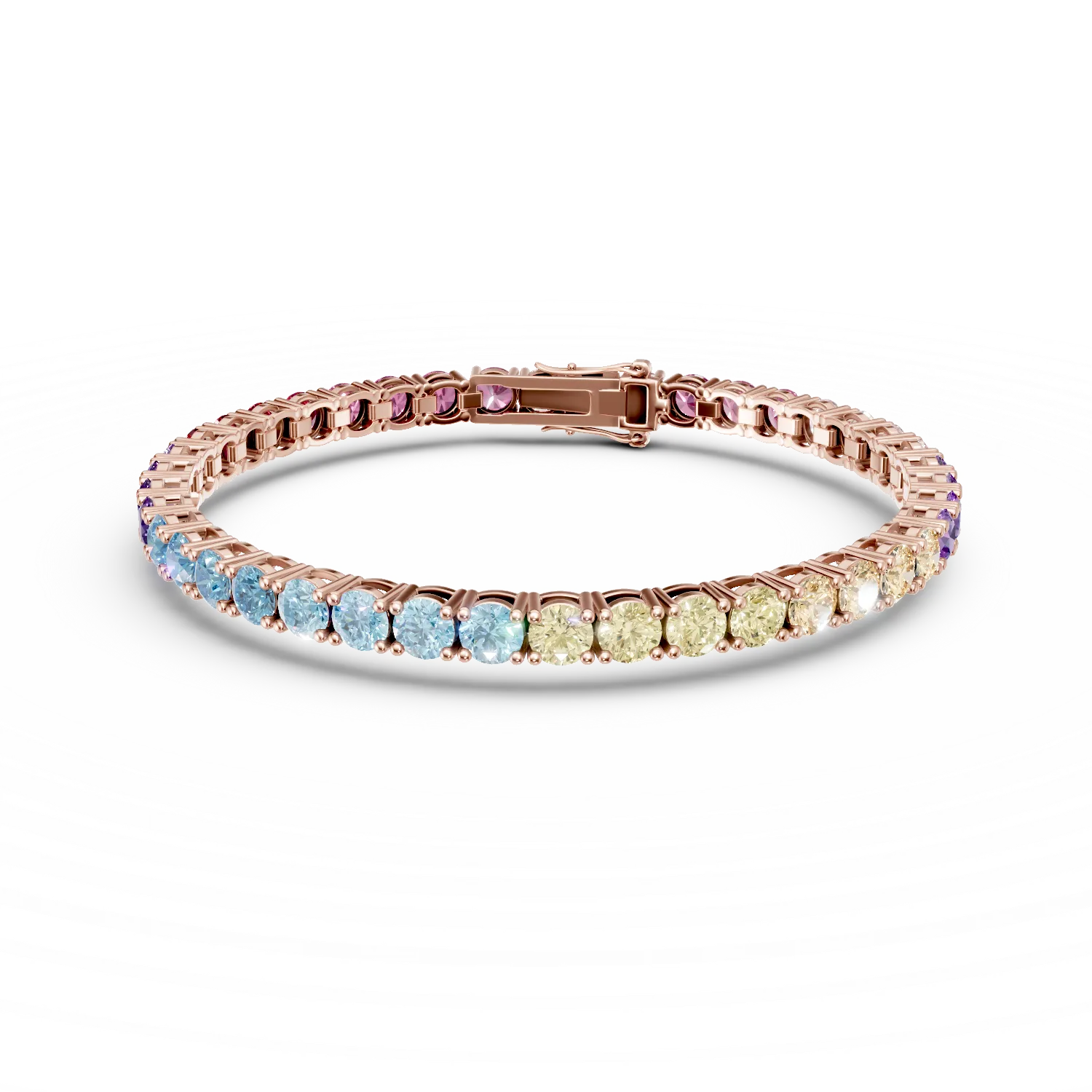 Bratara tennis din argint roz cu zirconii multicolore