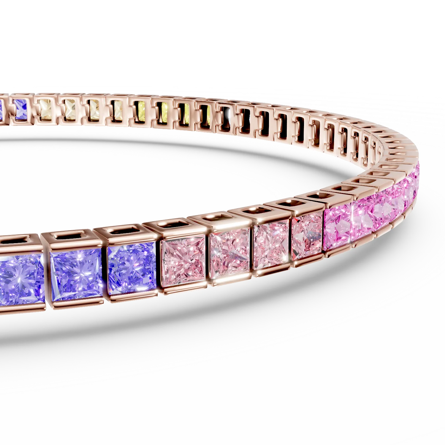Bratara tennis din argint roz cu zirconii multicolore