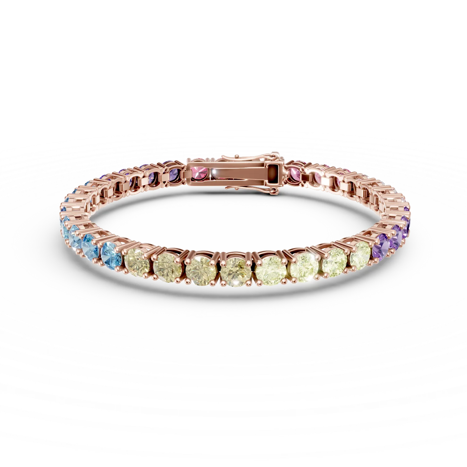 Bratara tennis din argint roz cu zirconii multicolore