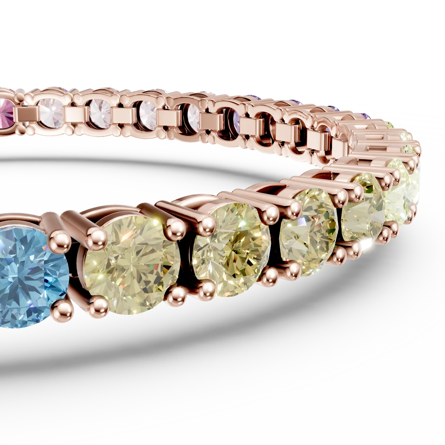 Bratara tennis din argint roz cu zirconii multicolore