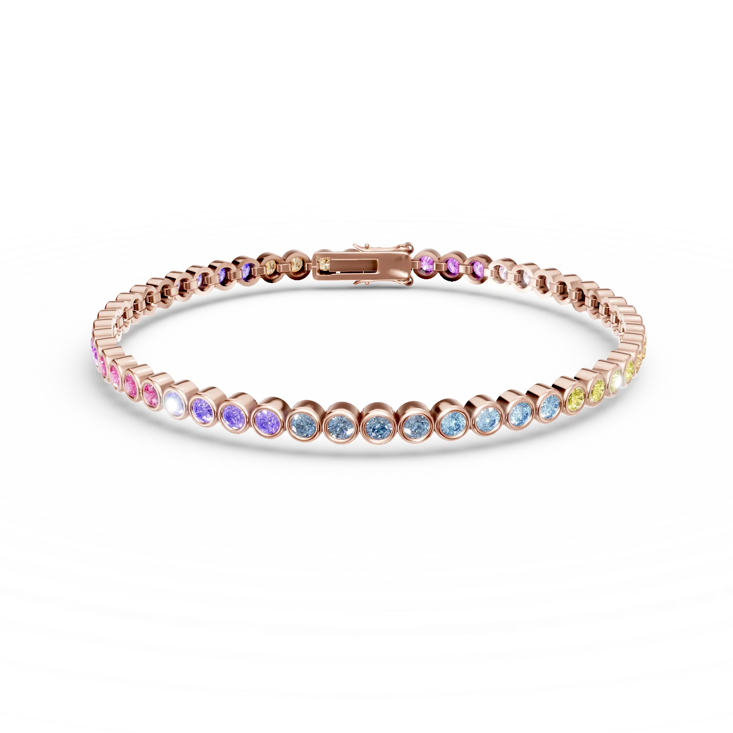 Bratara tennis din argint roz cu zirconii multicolore