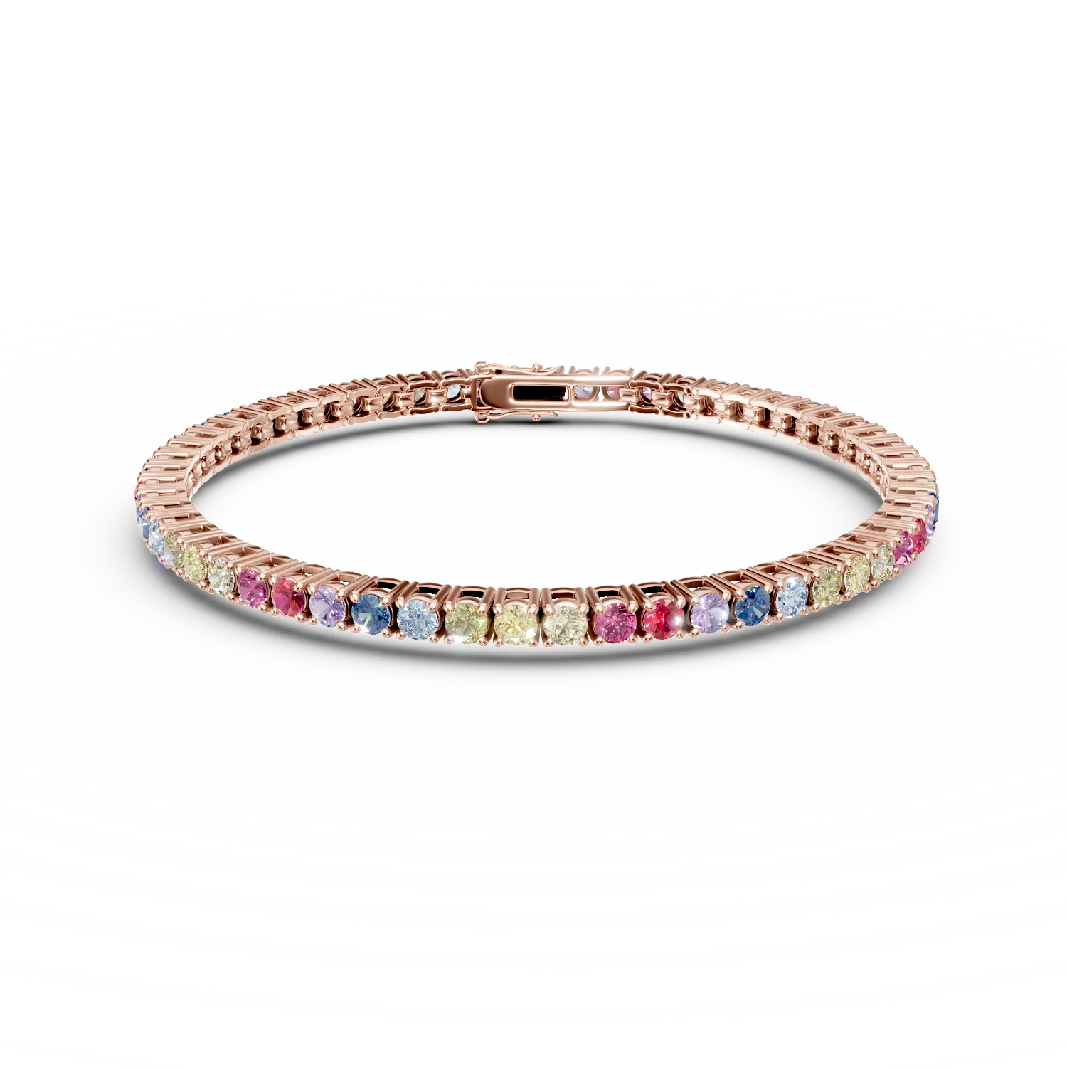 Bratara tennis din argint roz cu zirconii multicolore