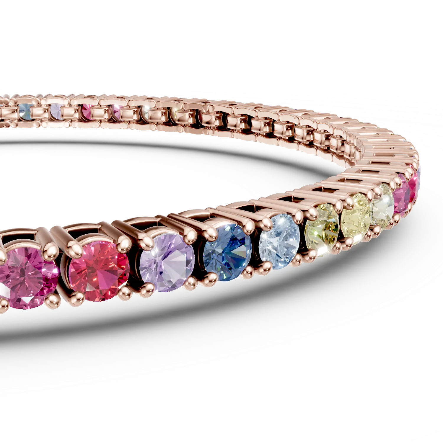 Bratara tennis din argint roz cu zirconii multicolore