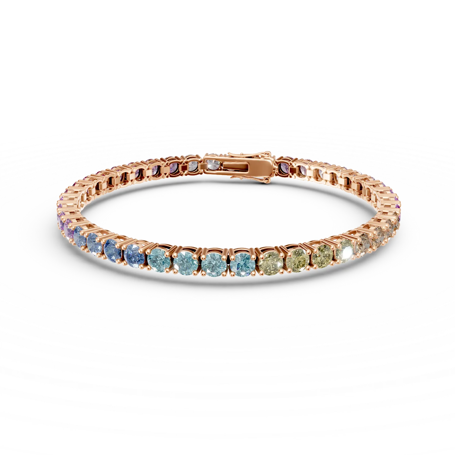 Bratara tennis din argint roz cu zirconii multicolore