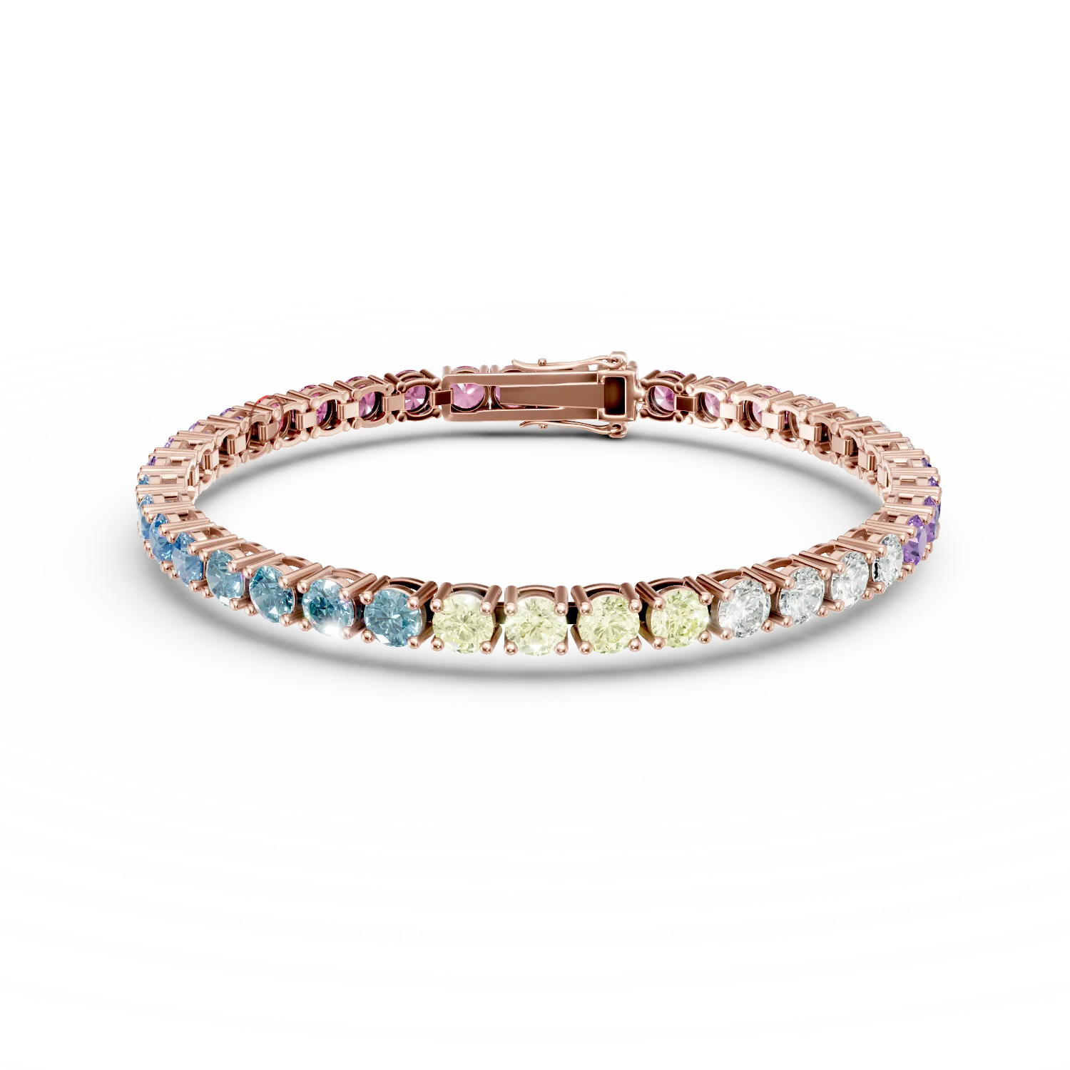 Bratara tennis din argint roz cu zirconii multicolore