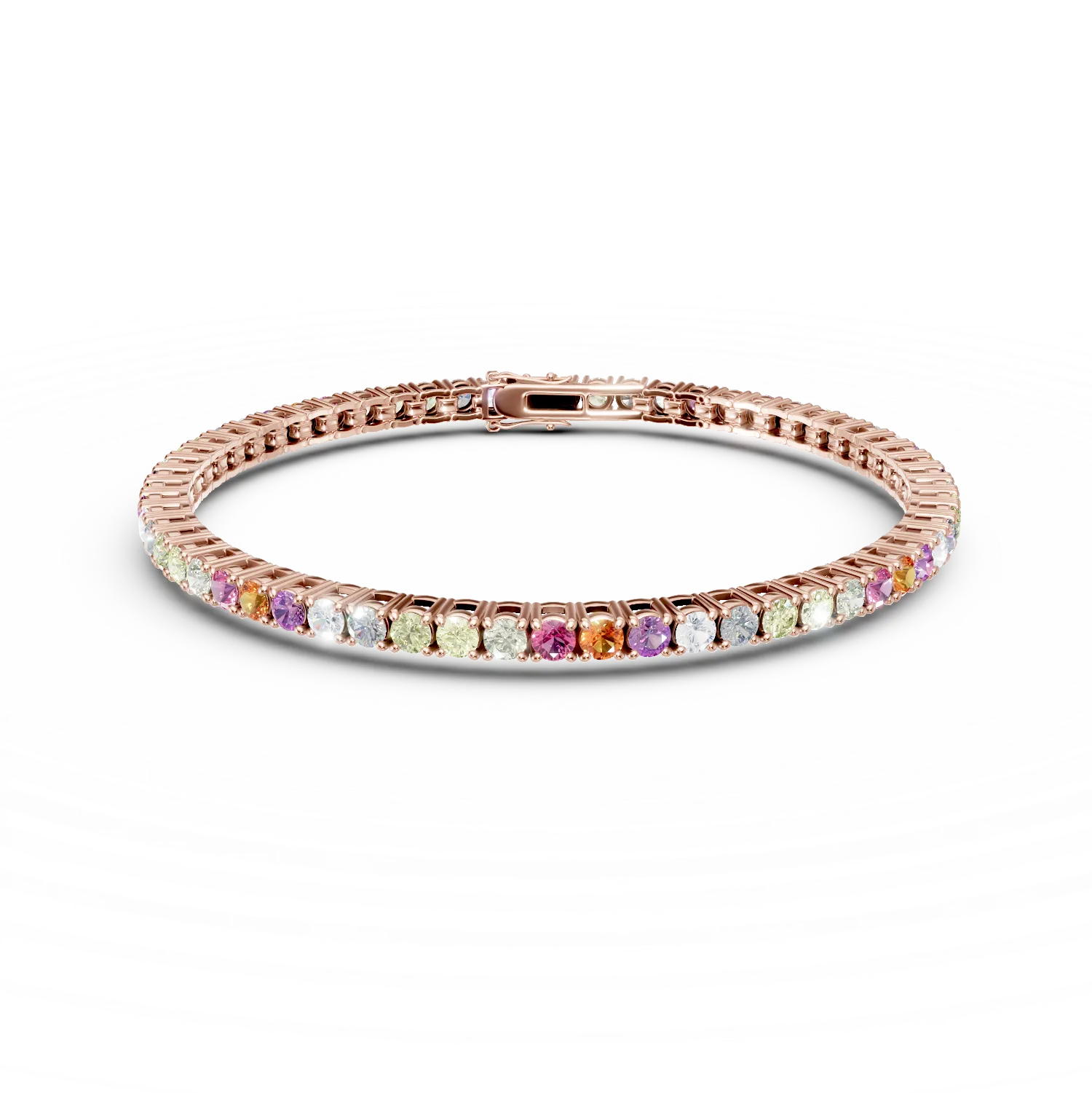 Bratara tennis din argint roz cu zirconii multicolore