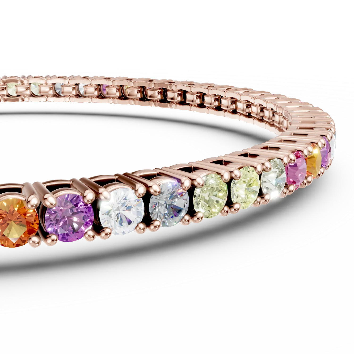 Bratara tennis din argint roz cu zirconii multicolore