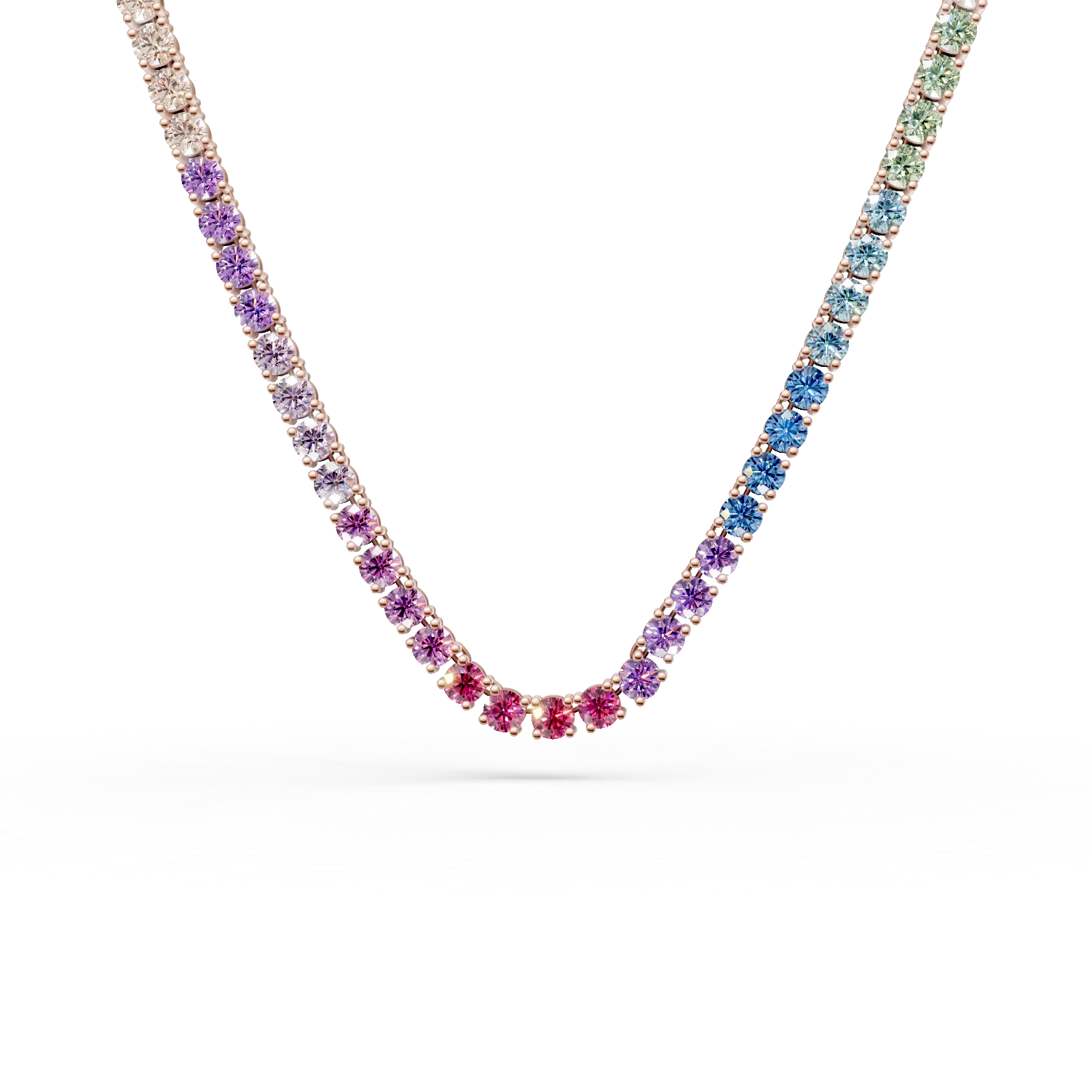 Colier tennis din argint roz cu zirconii multicolore