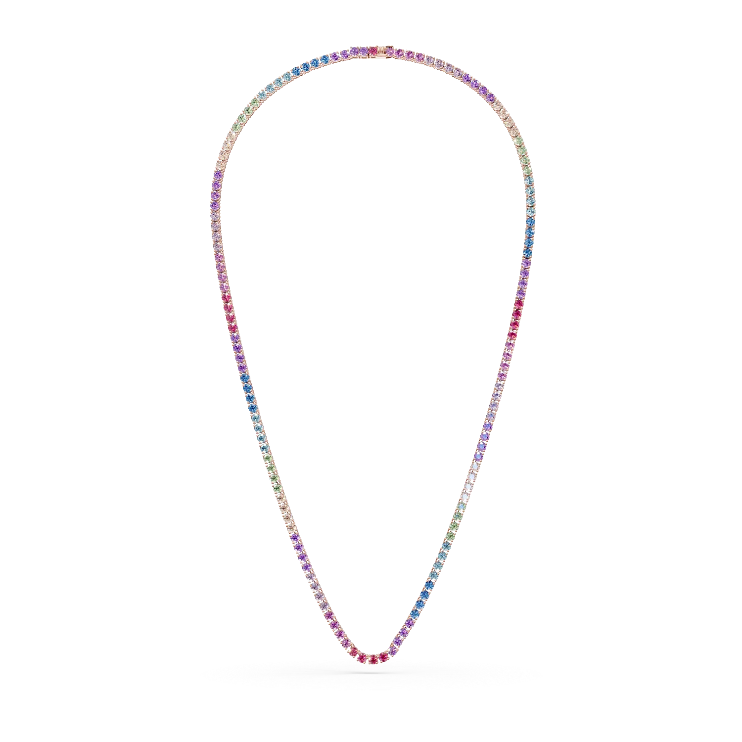 Colier tennis din argint roz cu zirconii multicolore