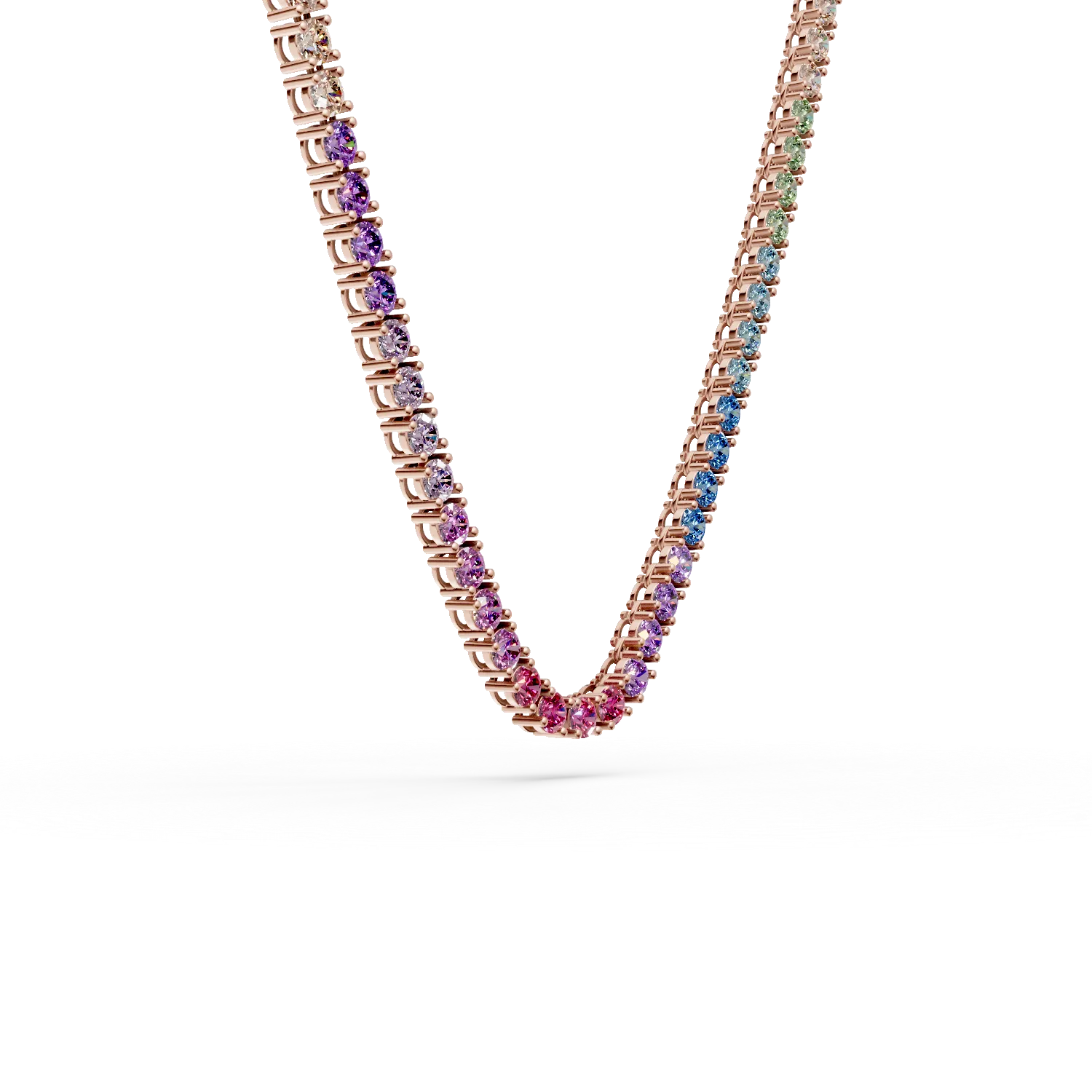 Colier tennis din argint roz cu zirconii multicolore